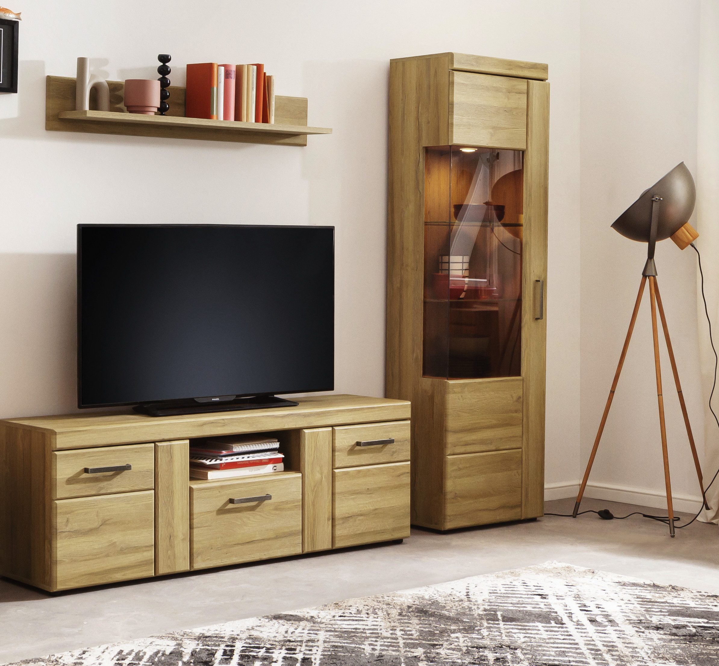 Meble Wójcik Wohnwand (3-teilig) in Grandson Eiche Dekor - 215x195x41 (BxHxT), (3-teilig)