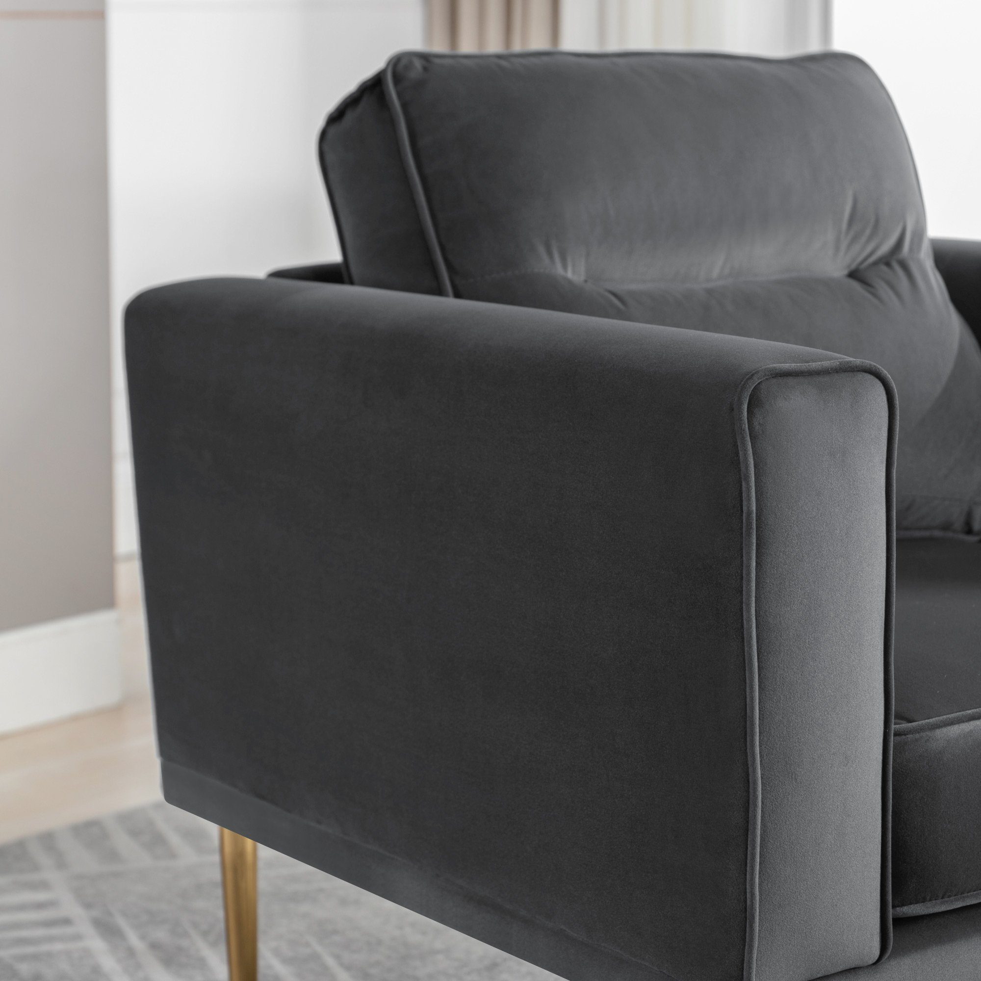 Sitzkissen OKWISH Sessel einfacher Roségold-Metallbeine, mit Polster moderner Sessel und (lässiger Loungesessel, Sessel), grau Samtstuhl Fernsehsessel,