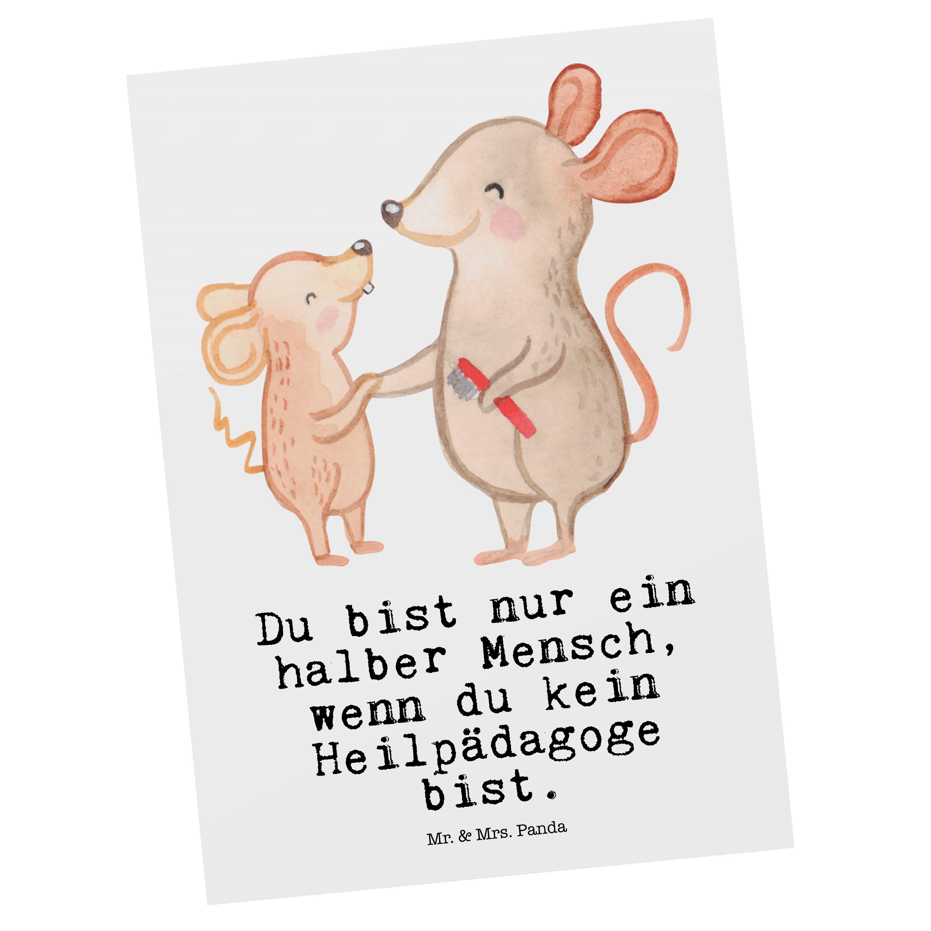 Mr. & Mrs. Panda Postkarte Heilpädagoge mit Herz - Weiß - Geschenk, Danke, Jubiläum, Kollege, He
