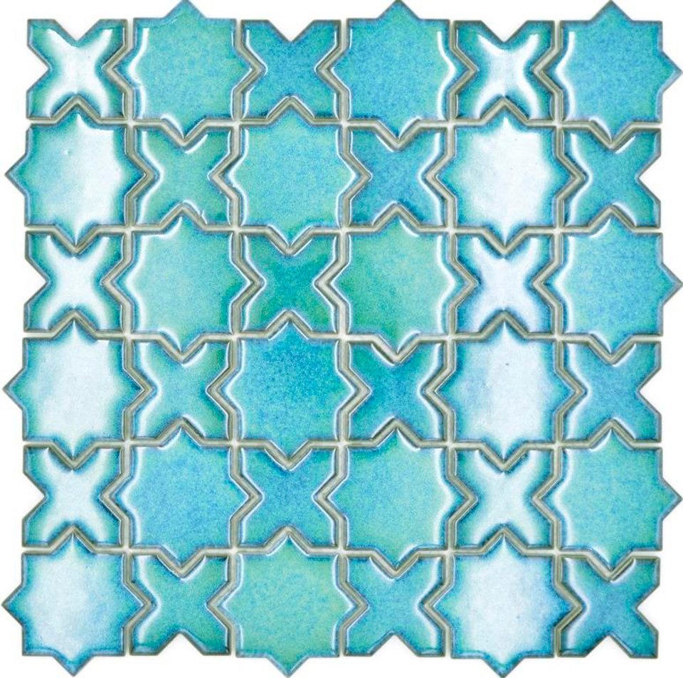 Mosani Mosaikfliesen Stern Mosaikfliese Keramik Mosaik Vintage Retro grün glänzend
