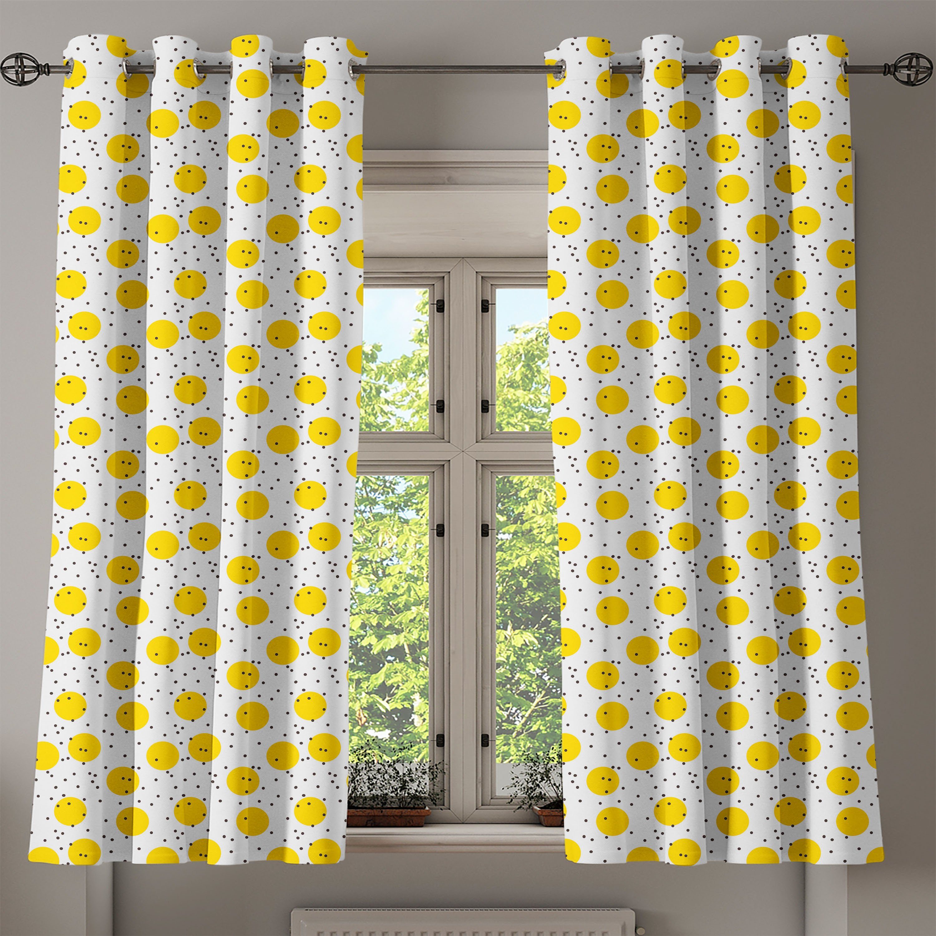 Gardine Dekorative 2-Panel-Fenstervorhänge Abakuhaus, Gelb große Weiß für Kreise Schlafzimmer und Wohnzimmer