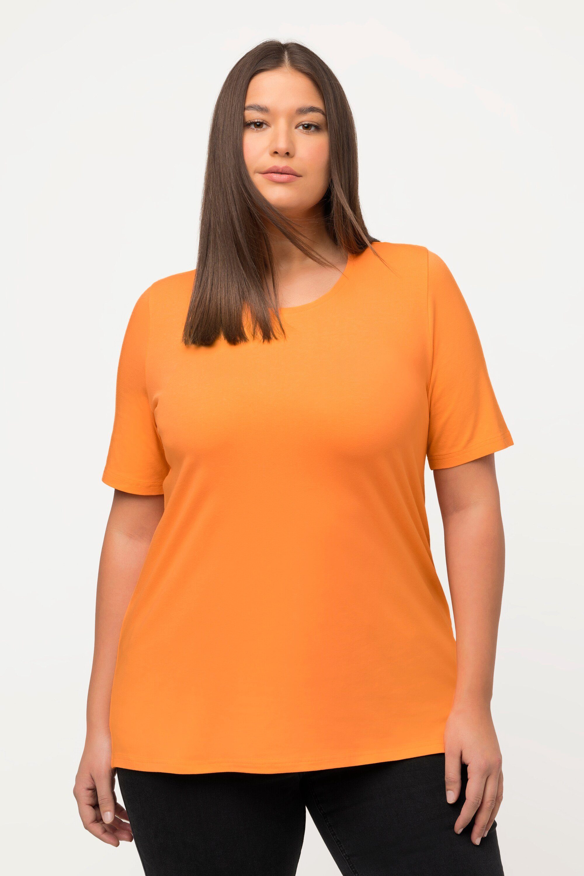 Ulla Popken Rundhalsshirt T-Shirt A-Linie Rundhalsausschnitt Halbarm cantaloupe orange