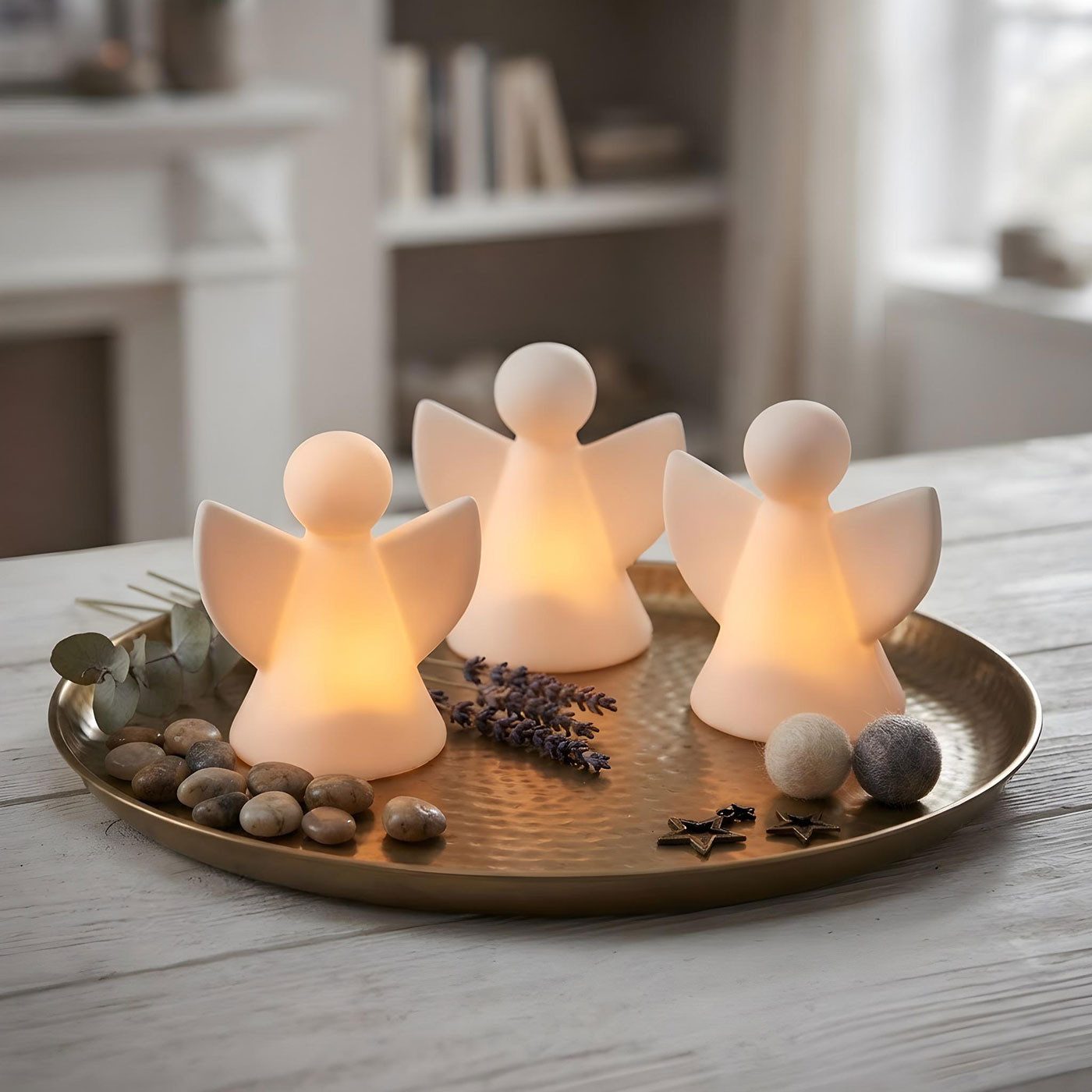 Levandeo® Weihnachtsfigur 3er Set LED Deko Licht Engel Weiß Porzellan Weihnachtsdeko Engelfigur – Bild 5 von 5