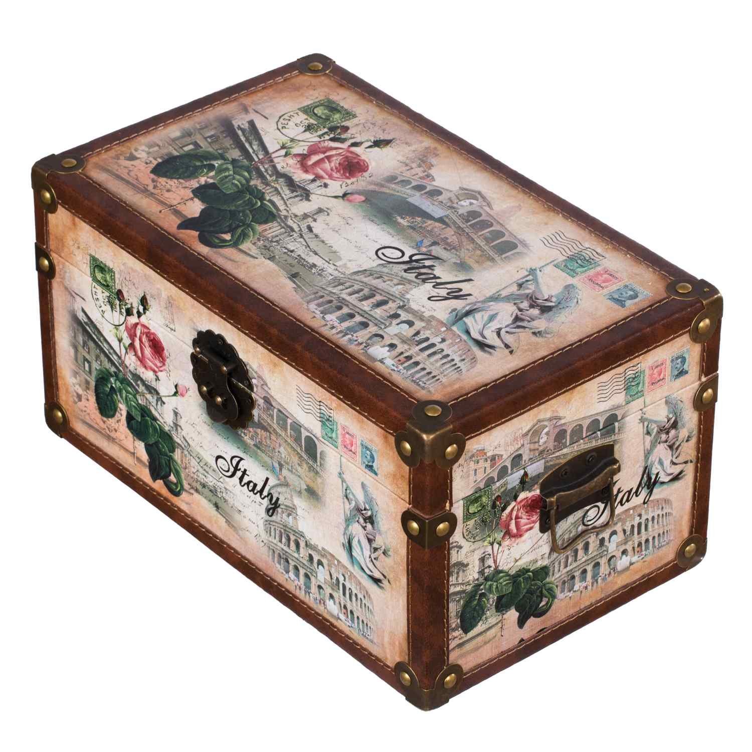 BIRENDY Dekoobjekt Truhe Kiste SJ08551 New York Paris Holztruhe mit Kunstleder bezogen