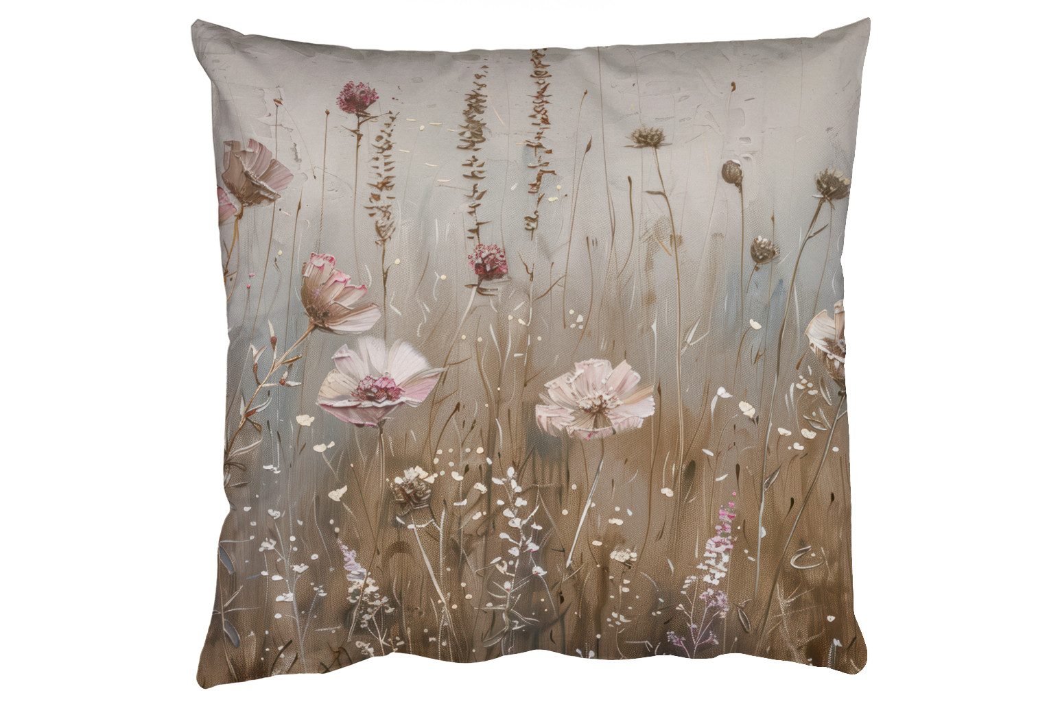 MuchoWow Dekokissen Blumen - Rosa - Modern - Beige, Zierkissen mit Füllung für Wohnzimmer, Sofakissen, 40x40 cm