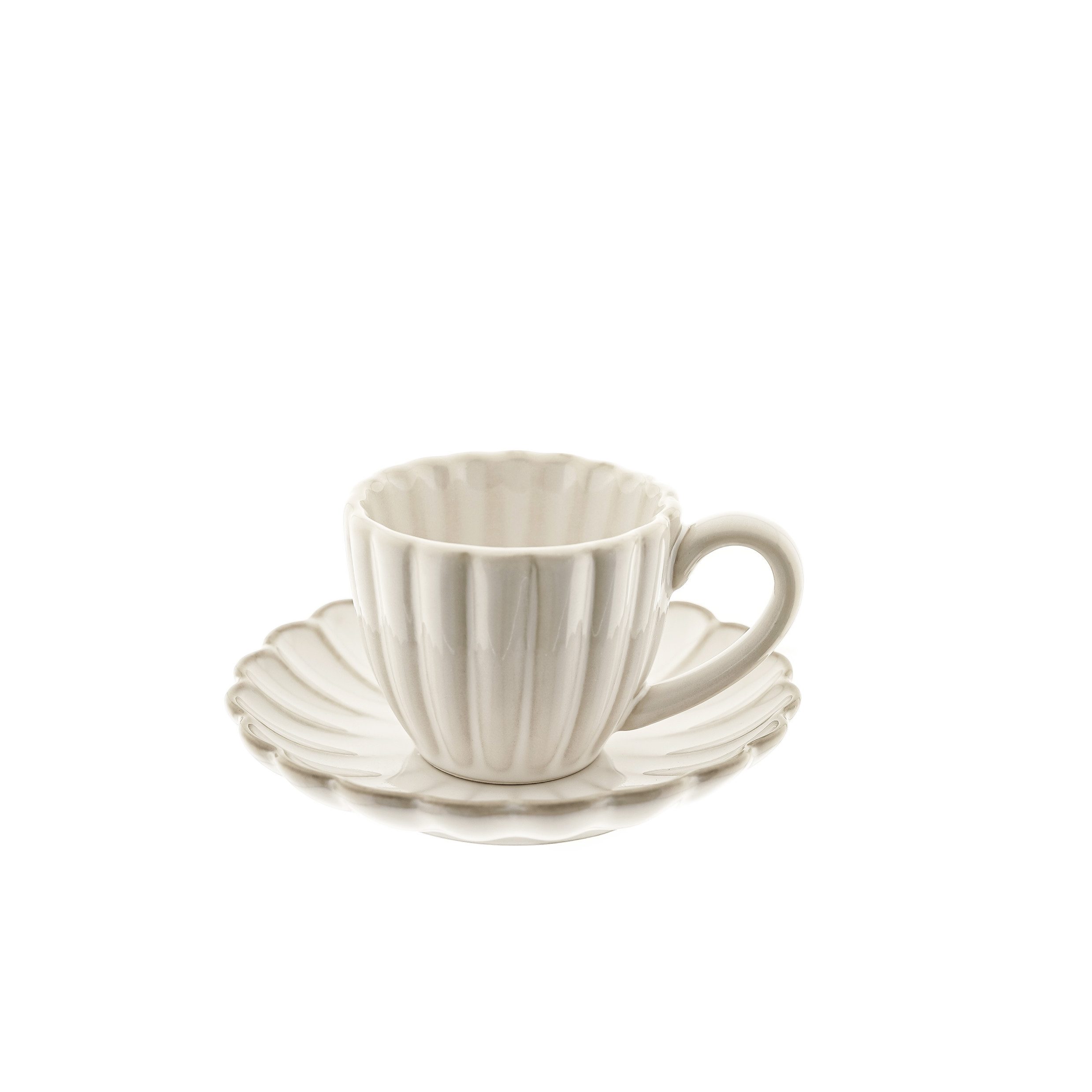 Almina Kaffeeservice Bloomy Mokkatassen-Set mit Untertellern 75 ml aus Porzellan - 12-tlg (12-tlg), Porzellan