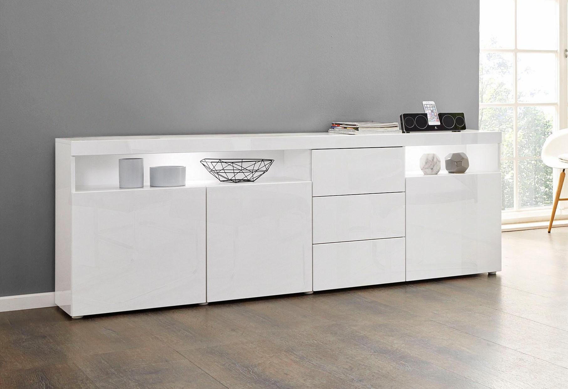 borchardt Möbel Sideboard Kapstadt, Breite weiß Hochglanz/weiß Hochglanz 200 cm mit 3 Schubkästen