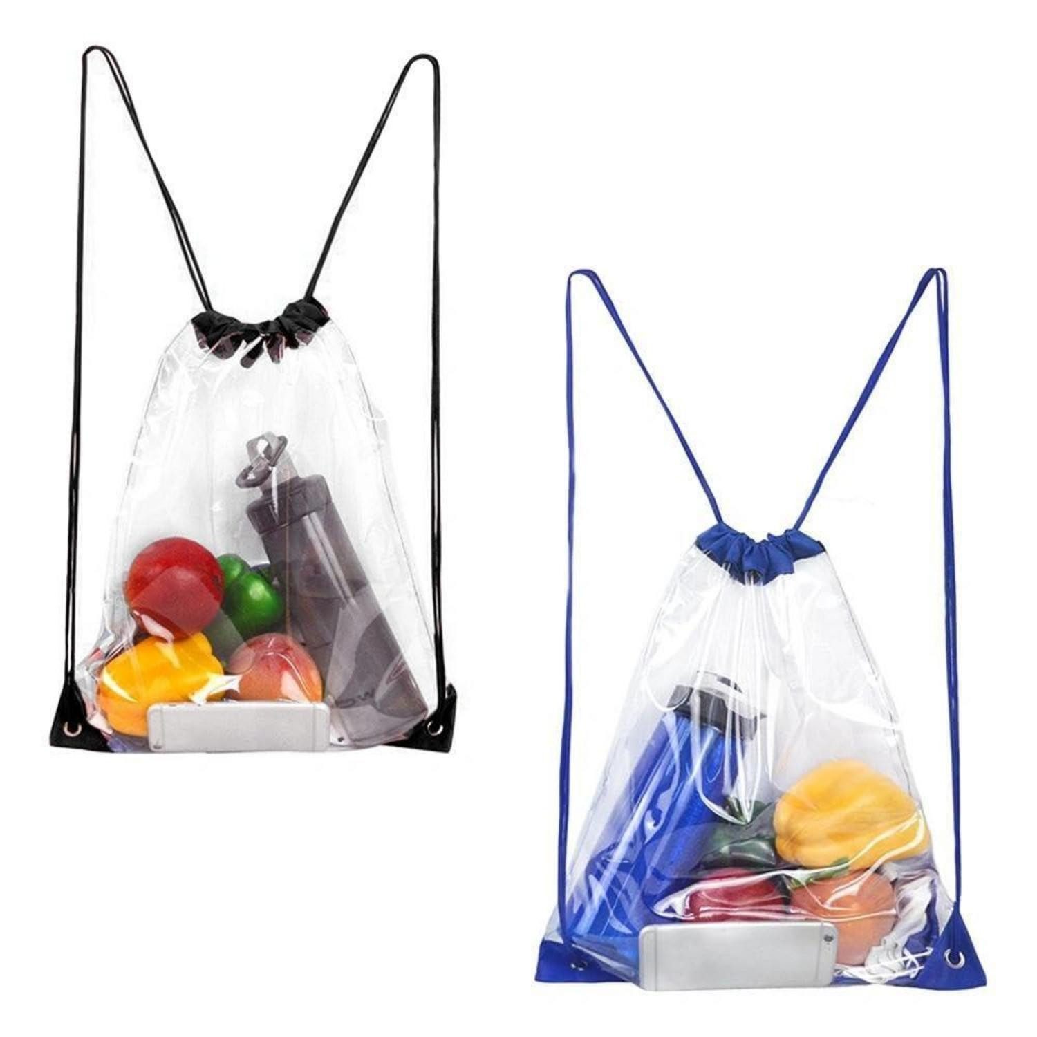 LuxusKollektion Sportrucksack 2x Transparenter Rucksack Kordelzug Schwarz Blau
