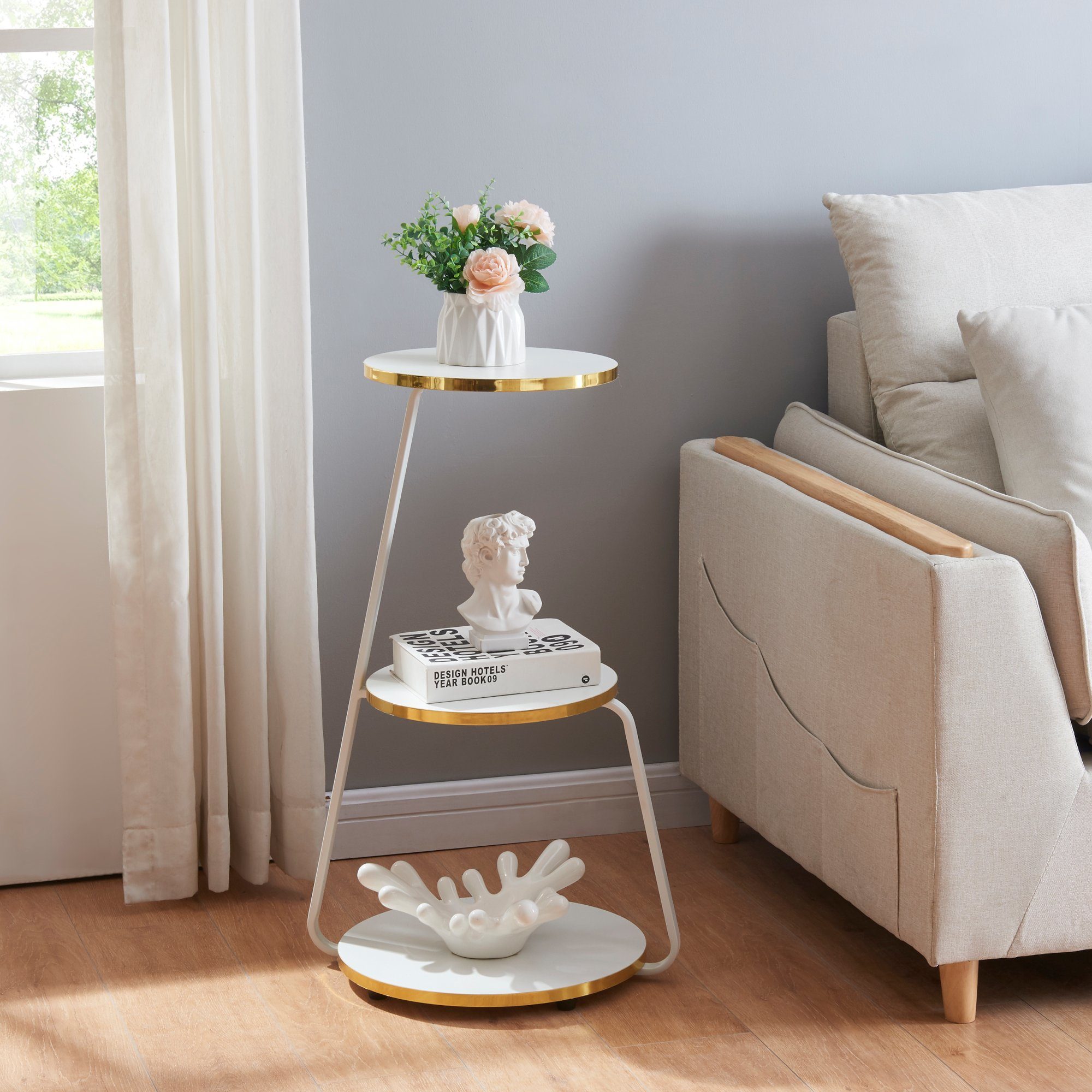 en.casa Beistelltisch, »Sipoo« Sofatisch mit 3 Ebenen 74x46x37cm Weiß / Gol günstig online kaufen