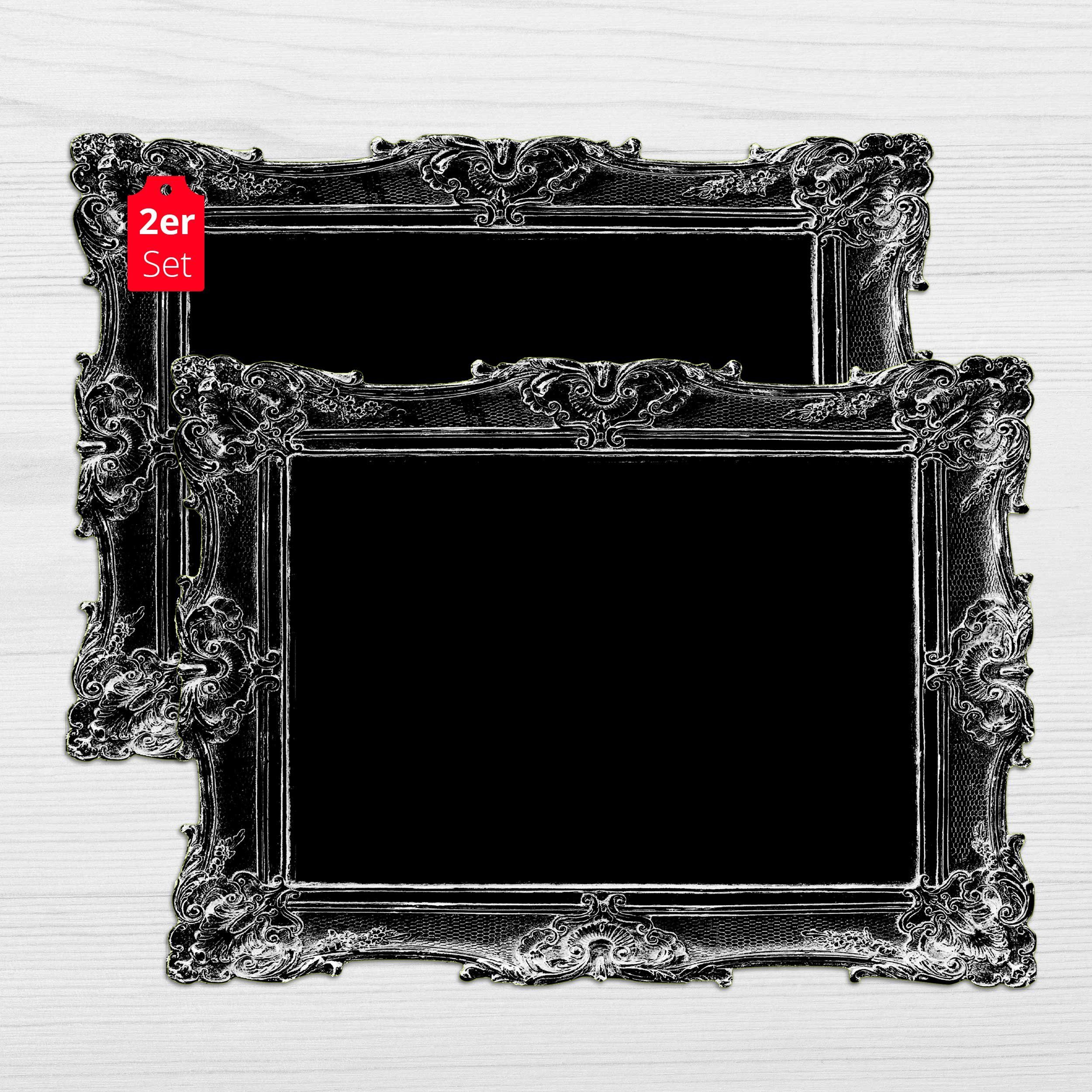 framepad.de Platzset Tischset abwaschbar - Framepad "Florenz" in schwarz, (2-St., 44 x 32cm), Tischset in eleganter Bilderrahmen-Optik aus erstklassigem Vinyl