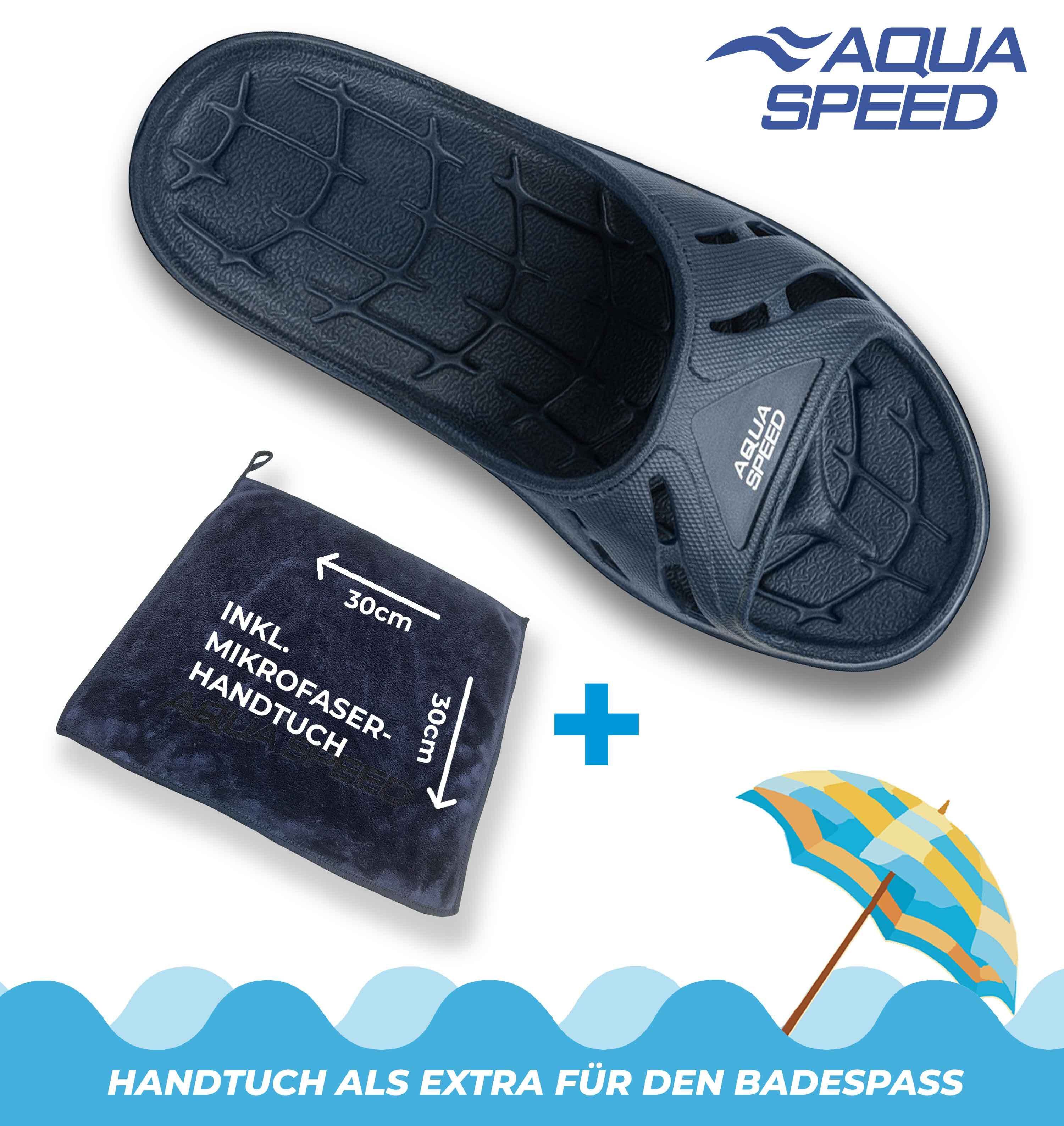 Aqua Speed Badelatschen ALABAMA Damen + Mikrofaserhandtuch Gr. 36-40 Badepantolette