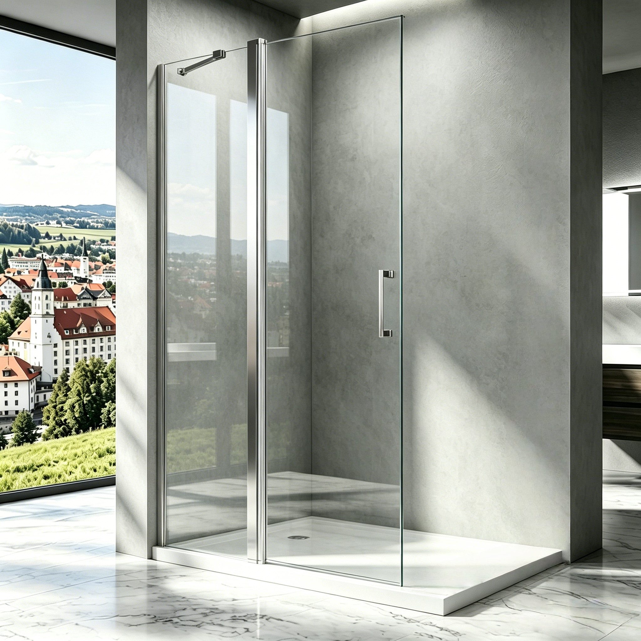 Boromal Walk-in-Dusche faltbar Walk In Dusche Duschwand, Einscheibensicherheitsglas, (Falttür Faltwand), Rechts-und Links montierbar