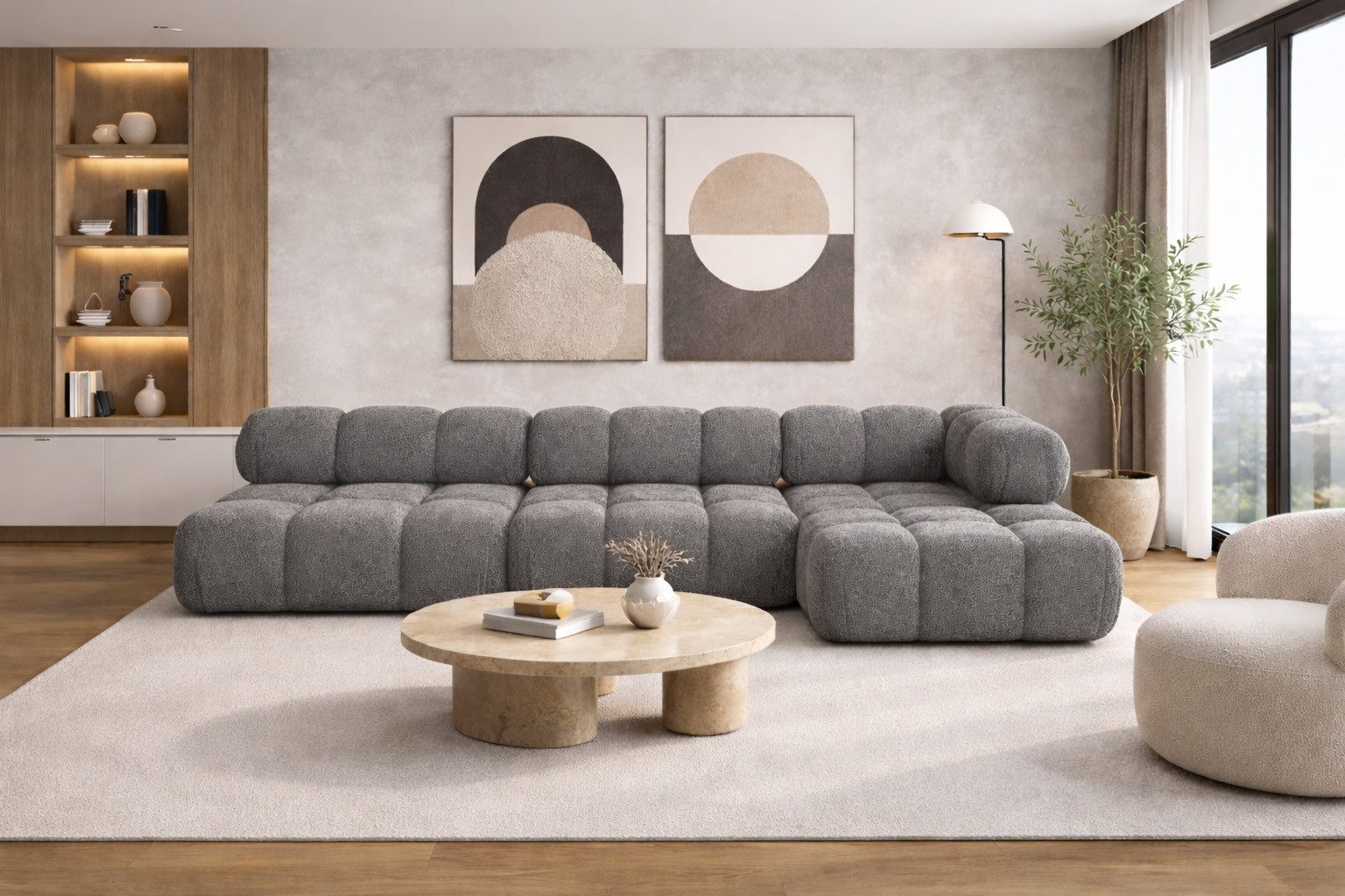 Kaiser Möbel Ecksofa L-form, Wohnlandschaft für Wohnzimmer, Bouclé-Stoff Abriamo, Selia, Ecksofa, Modernes L-Design,Weiche, abgerundete Formen,Trendiger Bouclé-Stoff