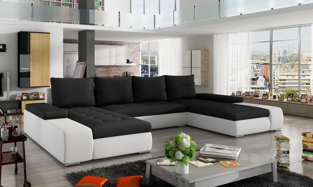 JVmoebel Ecksofa Wohnlandschaft Luxus Sofa Made Couch Schwarz/Weiß Textil, Europe in Ecksofa