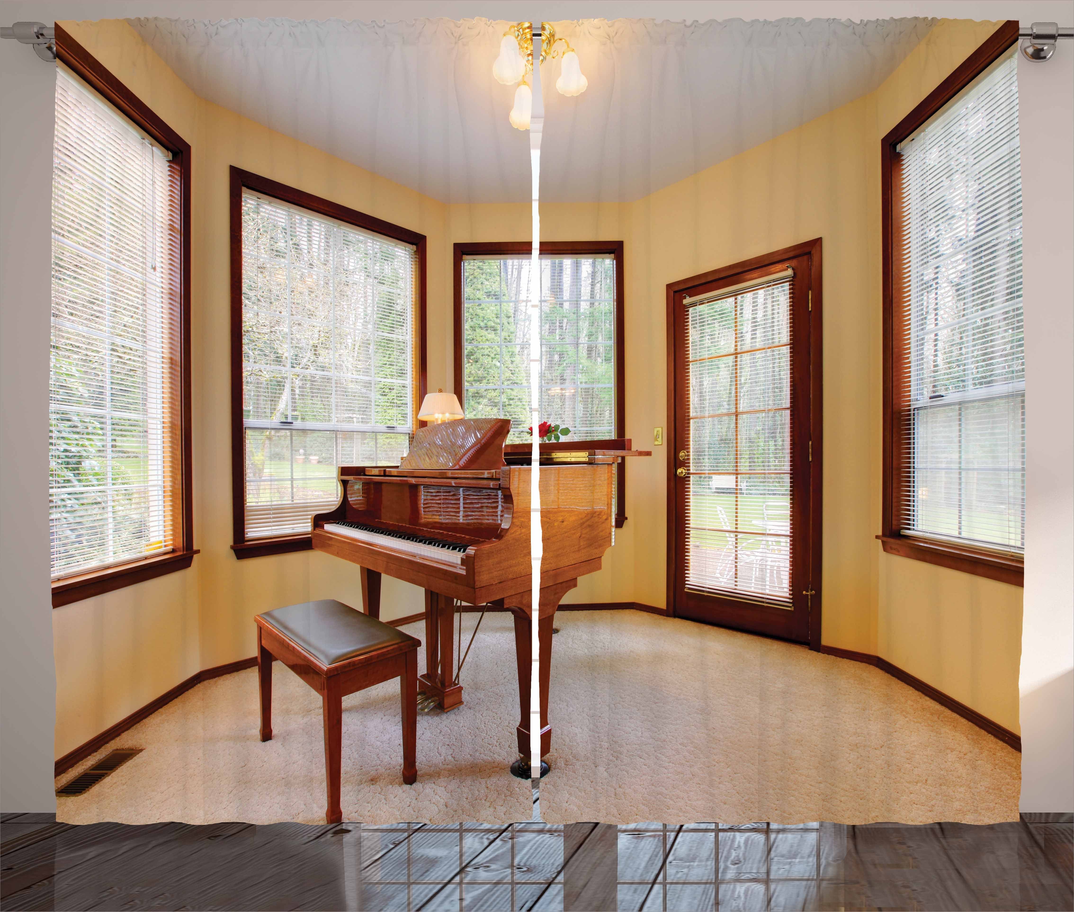 Gardine Schlafzimmer Kräuselband Vorhang mit Schlaufen und Haken, Abakuhaus, Braun Rund Zimmer mit Klavier