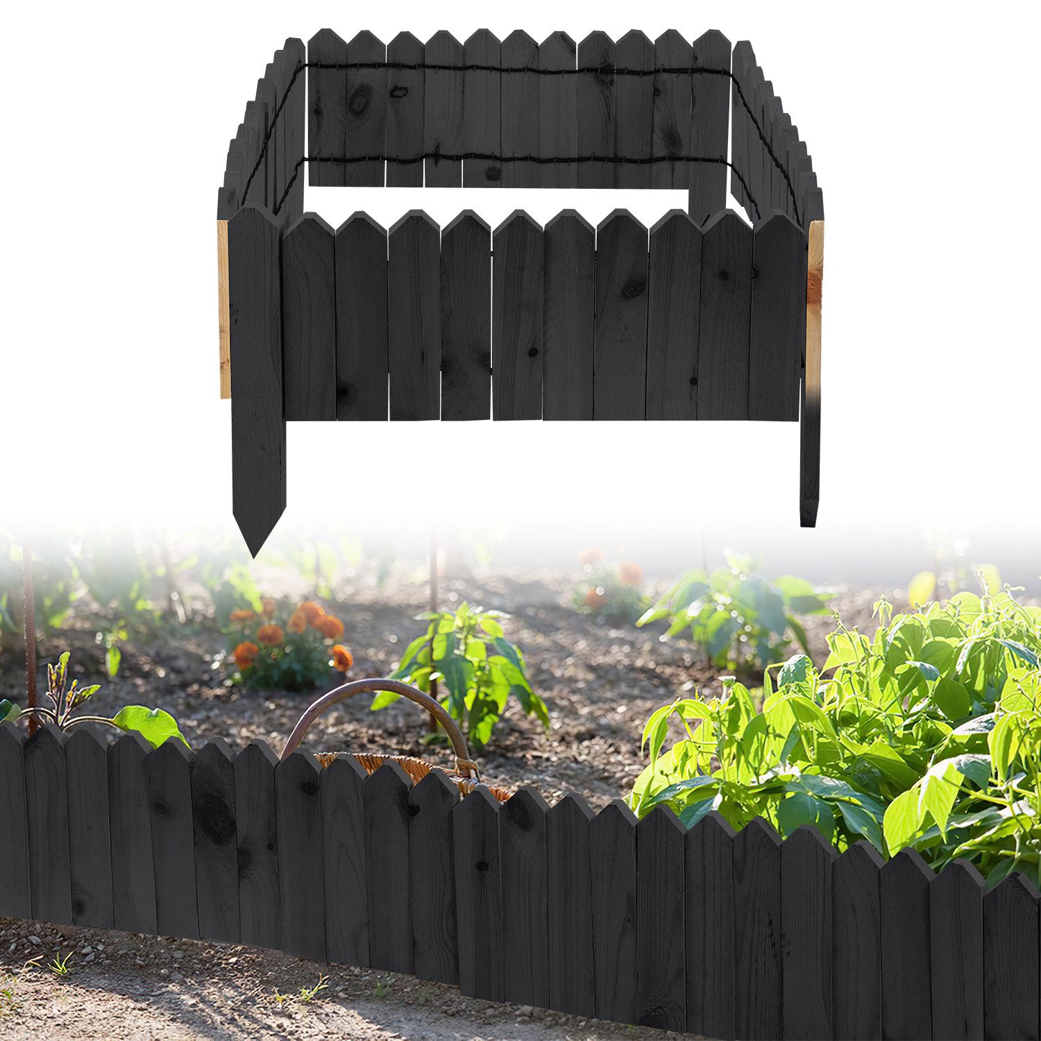 Clanmacy Beetumrandung Rasenkante Rollborder Kiefernholz 200*10*1.5cm Holz Dekozaun