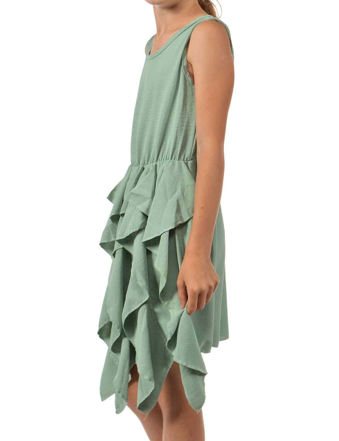 KMISSO zu tragen breite Sommerkleid Träger (1-tlg) und Volants Mädchen am bequem Rock Kleid Grün