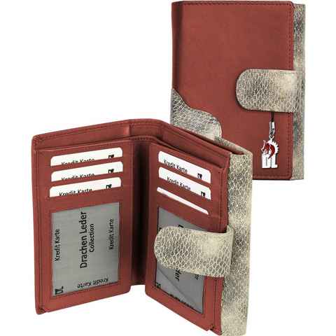 DrachenLeder Geldbörse DrachenLeder Geldbörse Brieftasche rot (Portemonnaie, Portemonnaie), Damen, Jugend Portemonnaie Echtleder Größe ca. 10cm, rot, grau, Schlan
