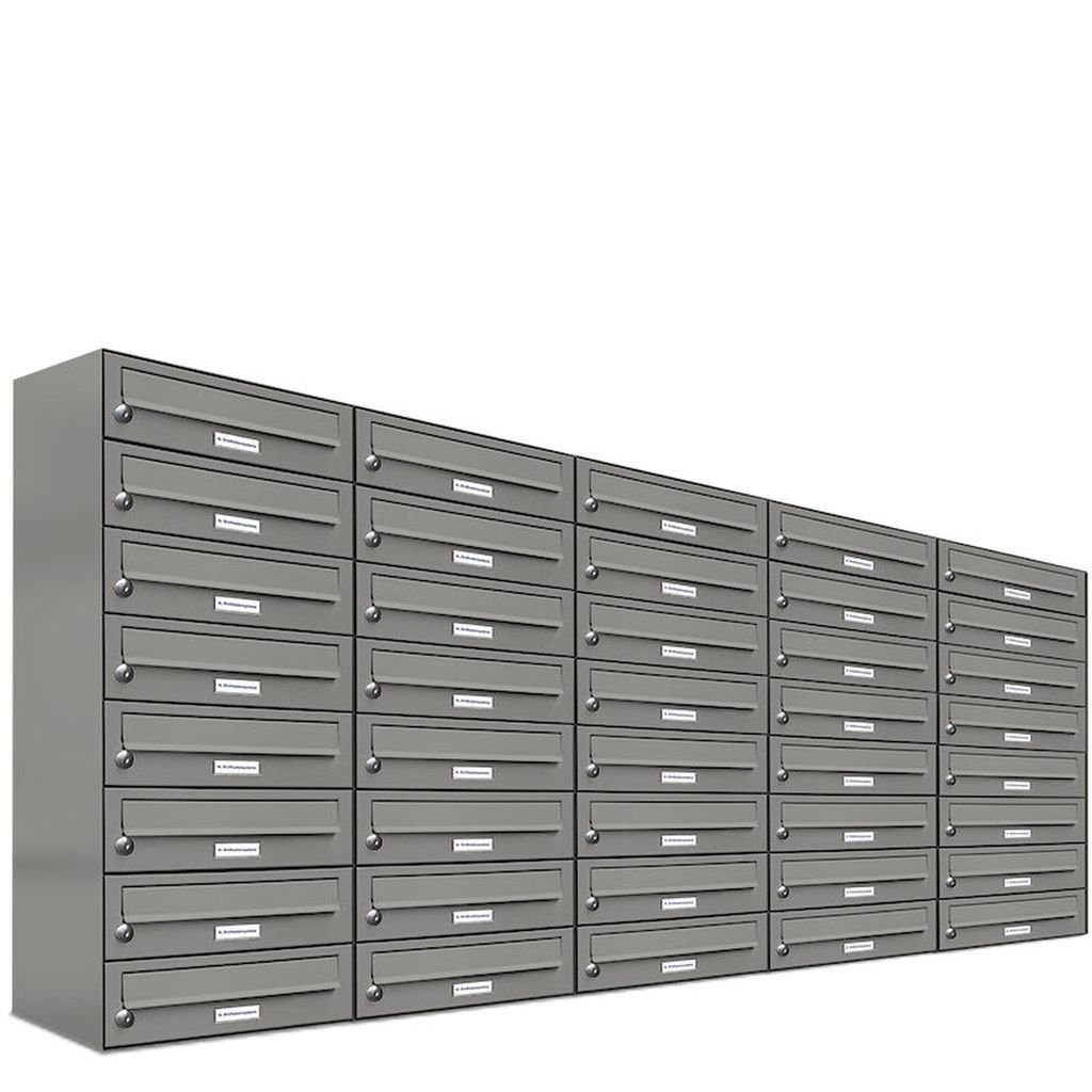 AL Briefkastensysteme Wandbriefkasten 40er Premium Briefkasten Aluminiumgrau RAL 9007 für Außen Wand 5x8