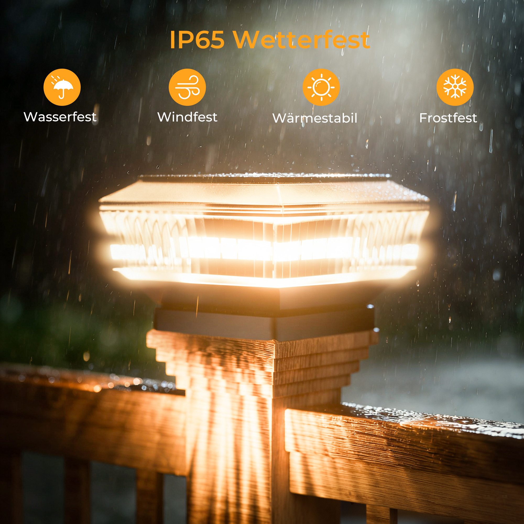 Quntis LED Solarleuchte Pfostenleuchte solarleuchten für außen, Gartenbeleuchtung Zaunpfosten, Warmweiß, Kabellos, ABS+PC, Terrasse, 3 Modi für Holz- & Vinylpfosten ab 9x9cm