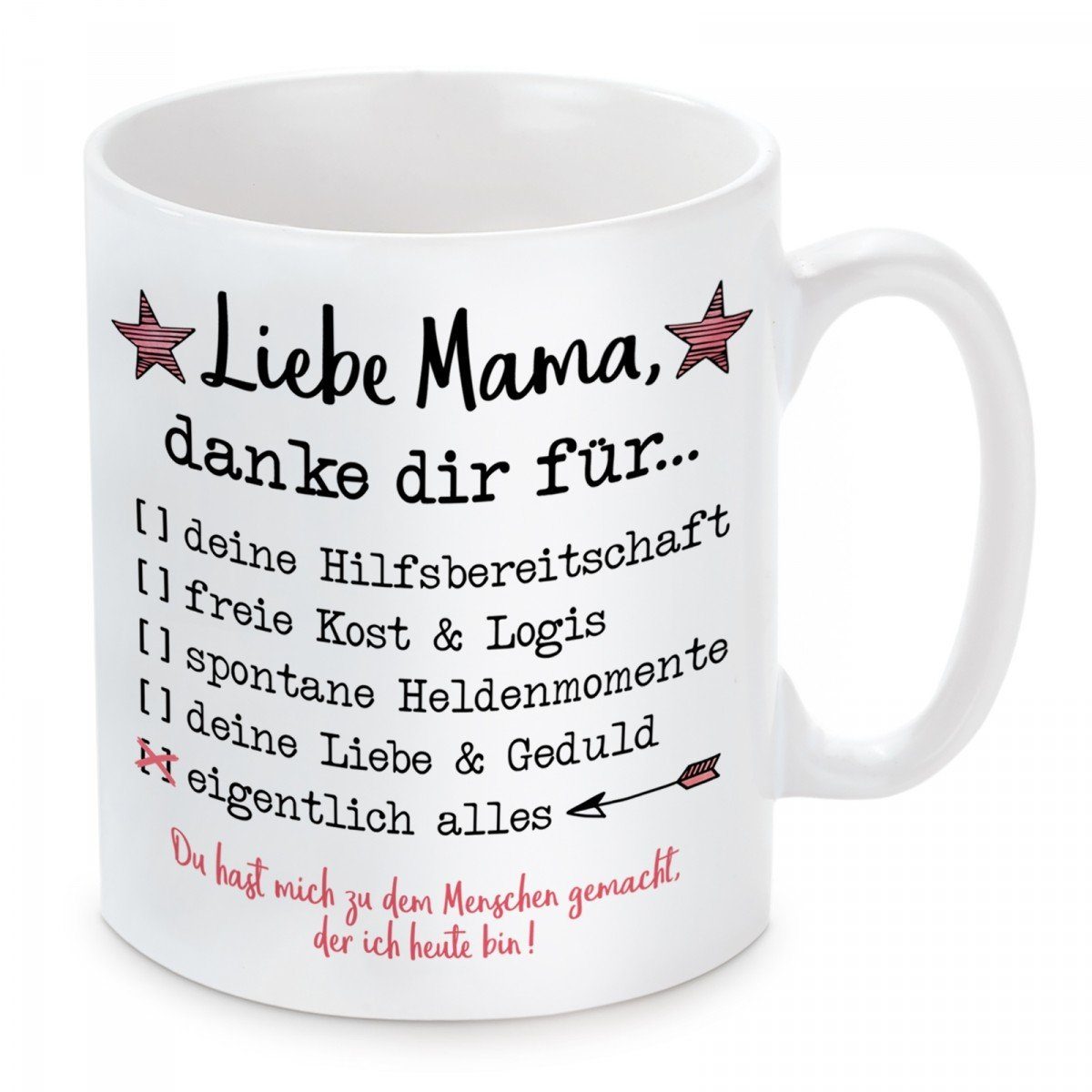 Herzbotschaft Tasse Kaffeebecher mit Motiv Liebe Mama, danke dir für..., Keramik, Kaffeetasse spülmaschinenfest und mikrowellengeeignet