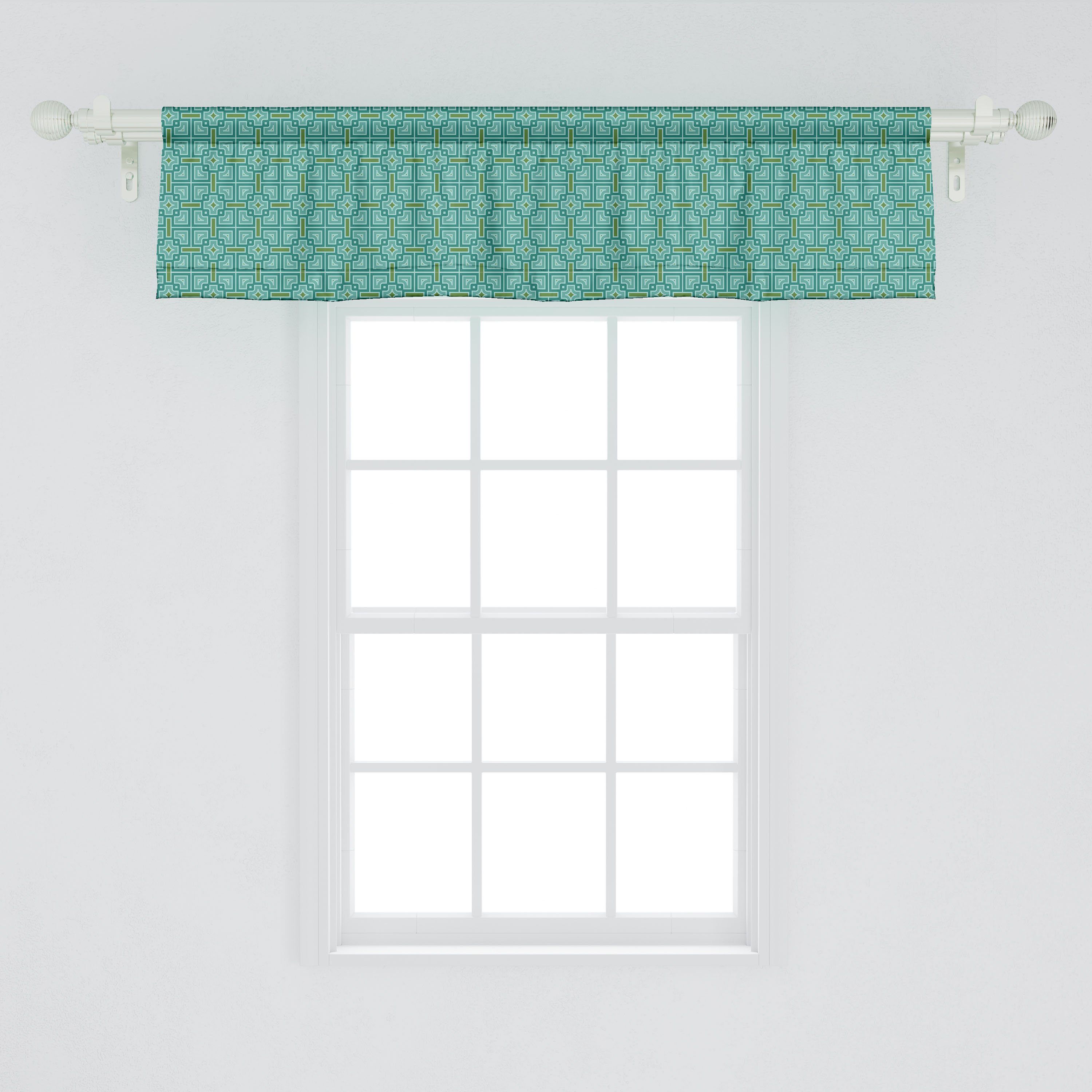 Dekor Vorhang Abakuhaus, für Küche viktorianisch Stangentasche, Schlafzimmer Mosaic Scheibengardine mit Effects Microfaser, Azulejo Volant