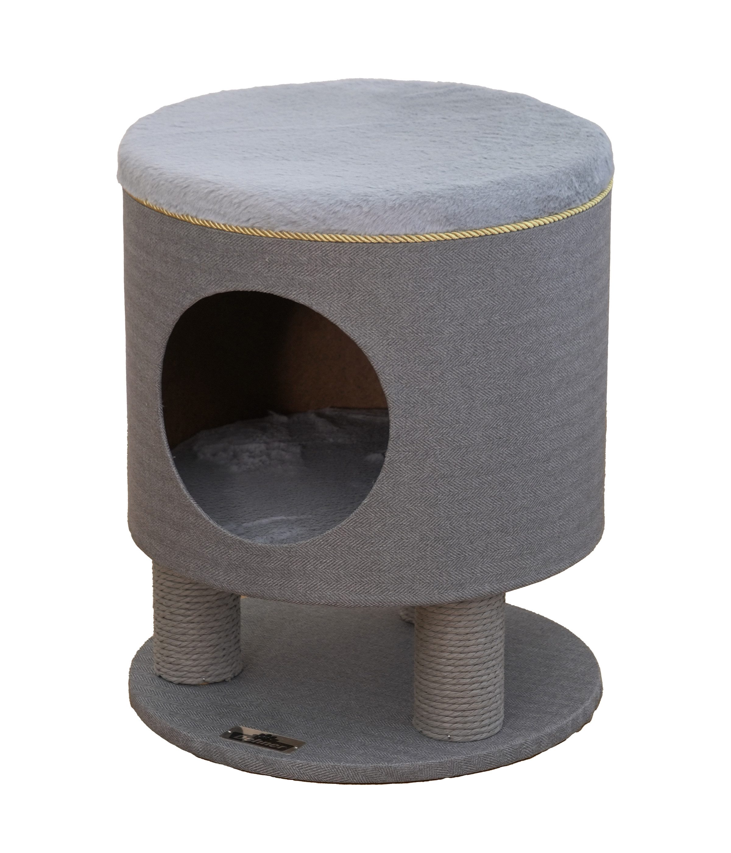 Dehner Kratzbaum Katzen-Kratzhöhle Vincent, Ø 40 cm, Höhe 48 cm, kuscheliger Rückzugsort mit weicher Plüsch-Sitzfläche