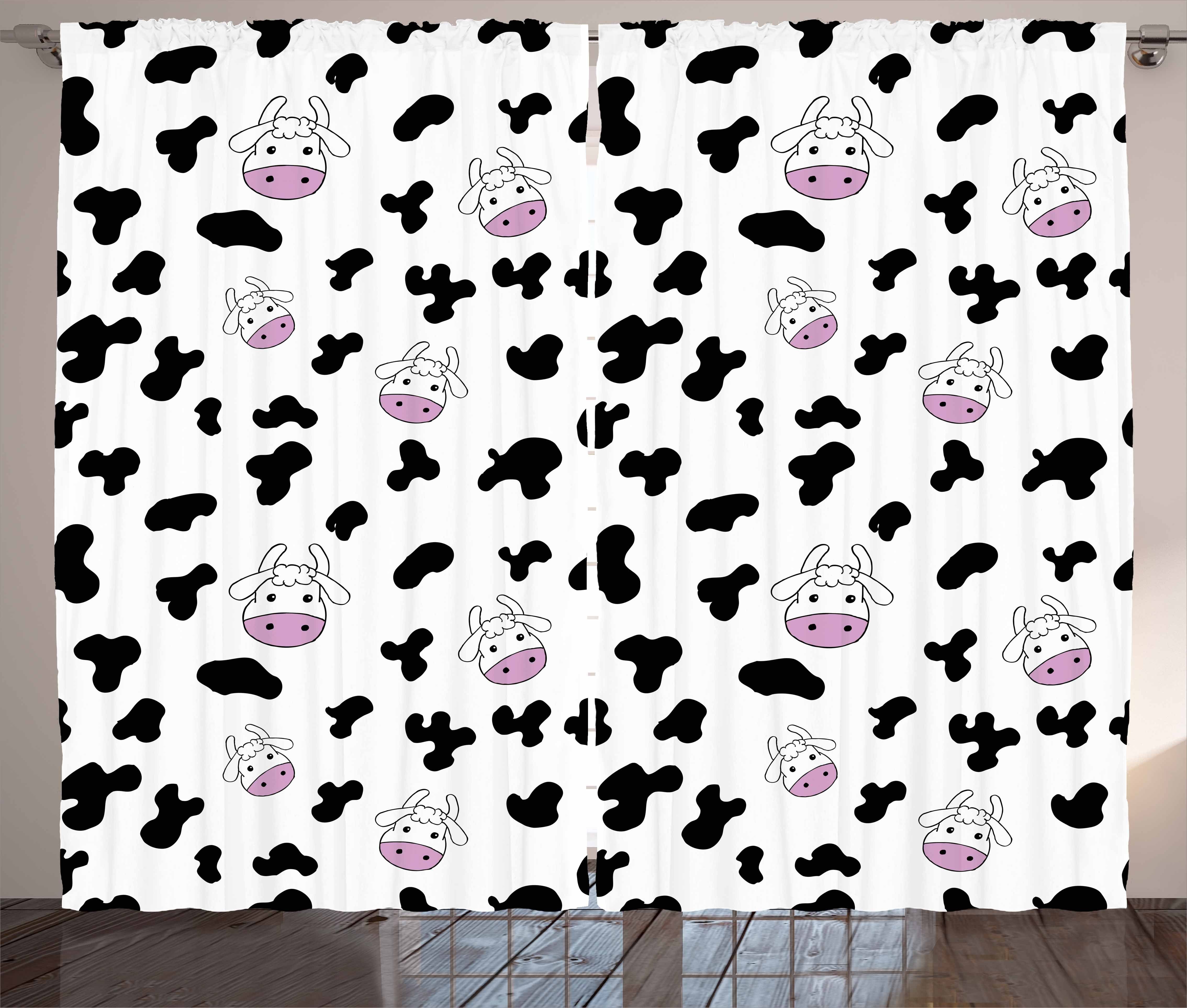 Gardine Schlafzimmer Kräuselband Vorhang mit Schlaufen und Haken, Abakuhaus, Kuh-Druck Tierhaut Entwurf | Fertiggardinen