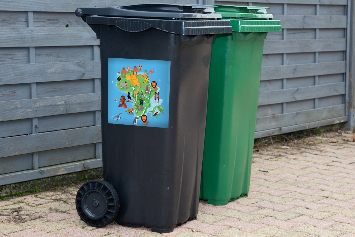 den Mülltonne, St), Afrika MuchoWow Karte einer Illustration Wandsticker Big von Abfalbehälter (1 mit Mülleimer-aufkleber, Container, Eine Sticker, Five