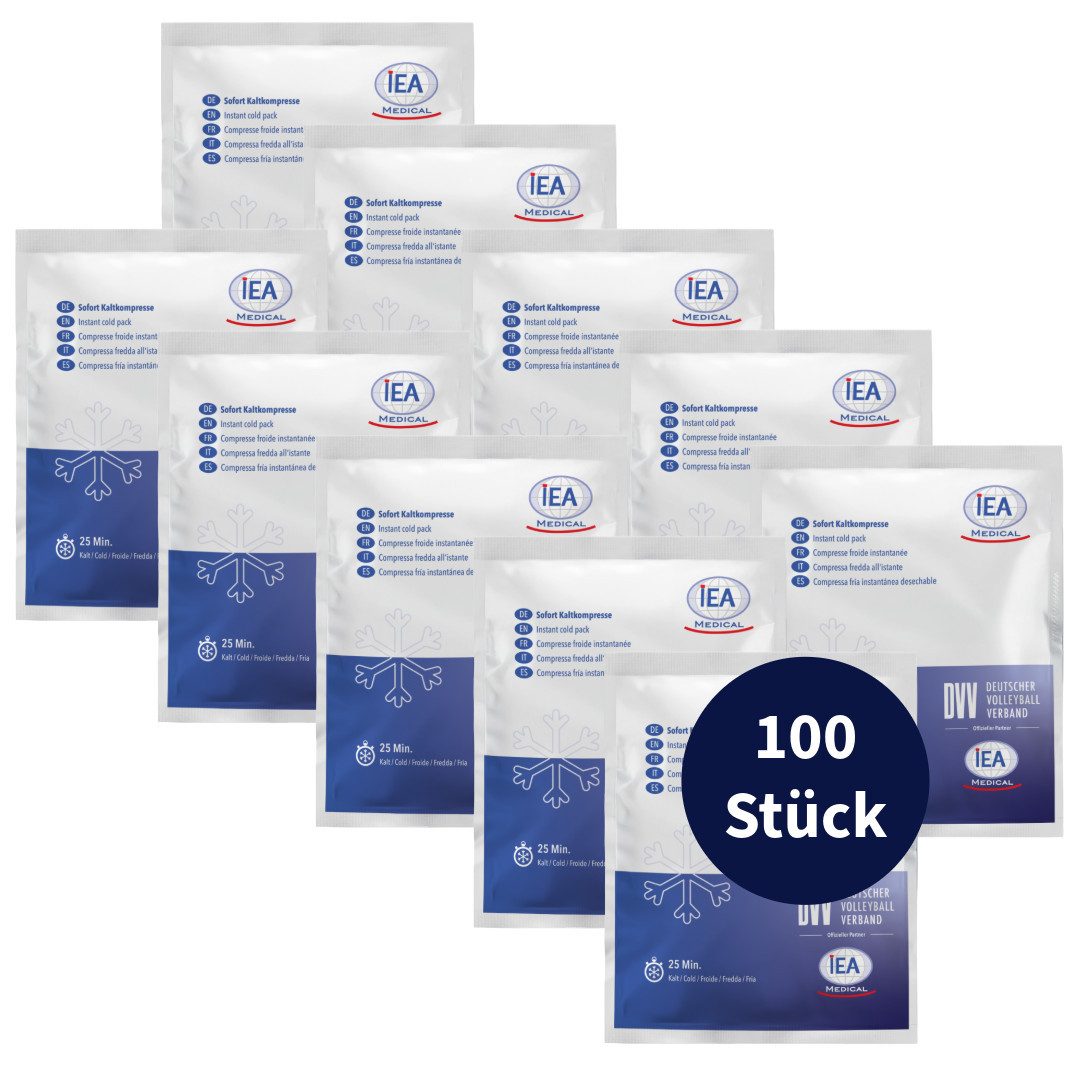 IEA Medical Kühlpad Sofort-Kälte-Kompresse, Kühlpacks für Prellungen & andere Verletzungen, Komplettset 100-tlg., Set, Einmal-Kühlpacks, Kühlpack zum knicken, Kühlkompresse, Kältekompresse