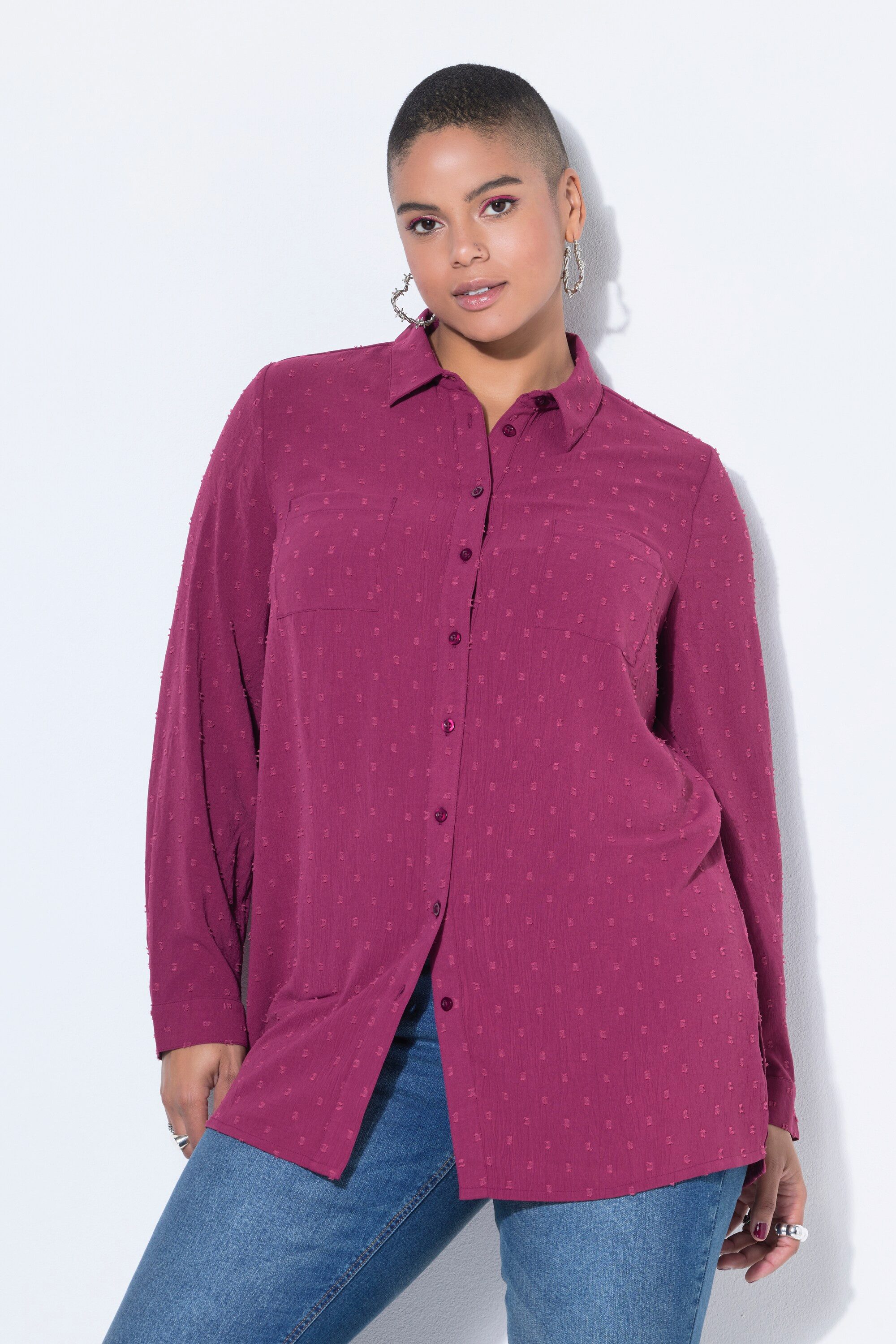 Studio Untold Hemdbluse Hemdbluse Straight Shape Dot-Struktur Langarm günstig online kaufen