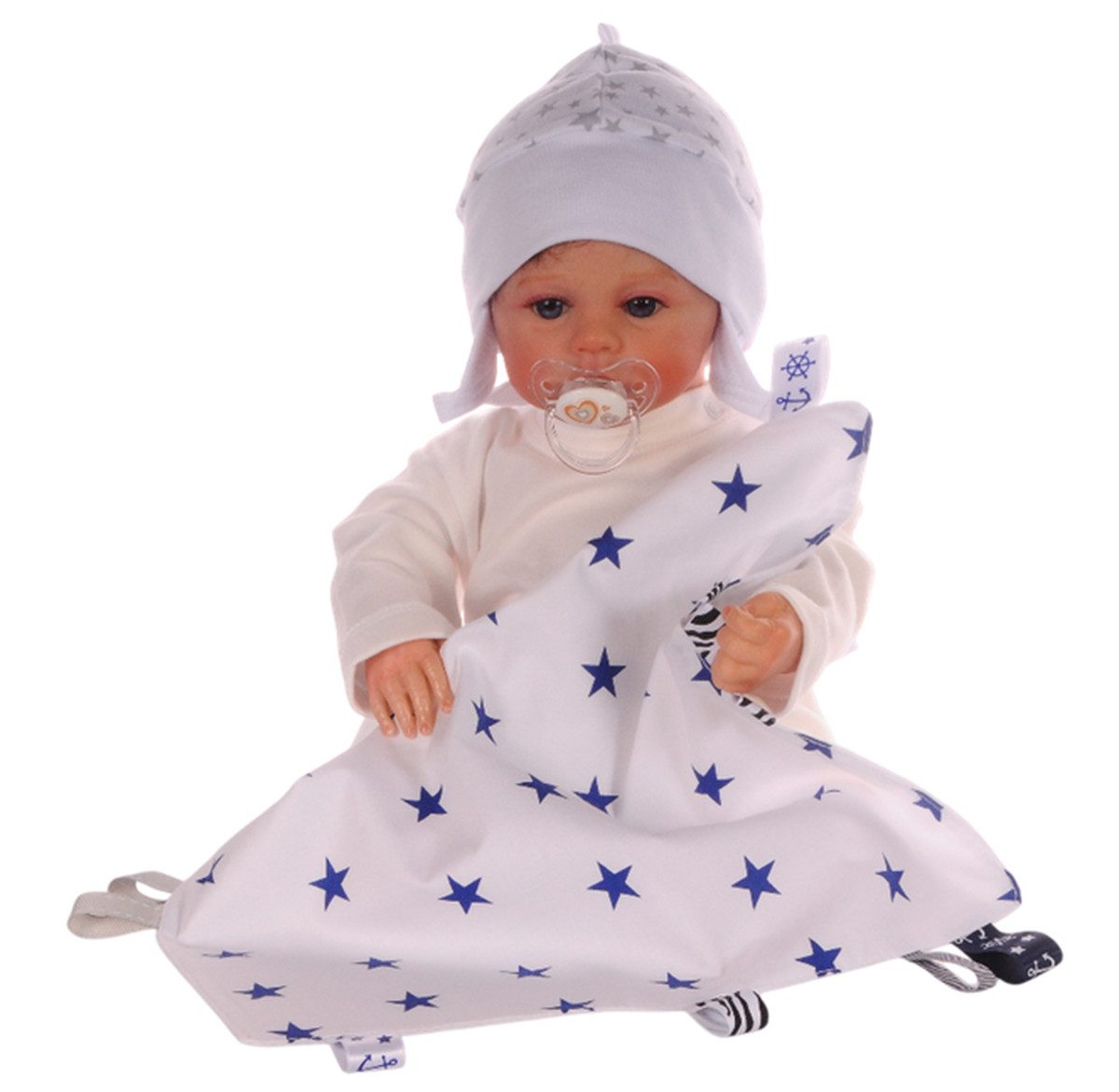 La Bortini Schmusetuch Kuscheltuch Schnuffeltuch Baby Tuch aus Baumwolle, doppellagig, mit Sternchen Muster, für Neugeborene