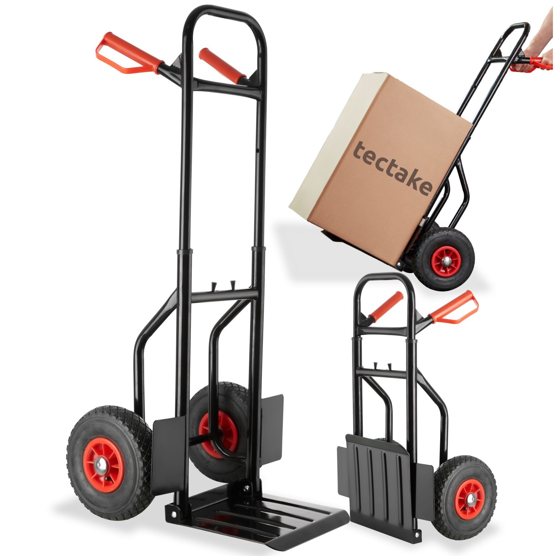 tectake Sackkarre Hubwagen, 200 kg belastbar, Stahlrahmen, Luftreifen, (Rollwagen Jürgen, in schwarz), Klappbare Ladeschaufel mit …