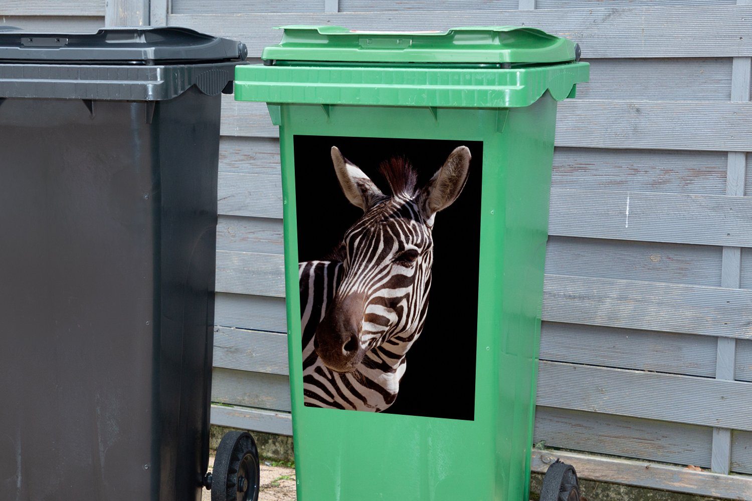 Sticker, Container, schwarzem auf Neugieriges (1 Mülltonne, Zebra Hintergrund MuchoWow Wandsticker Abfalbehälter St), Mülleimer-aufkleber,