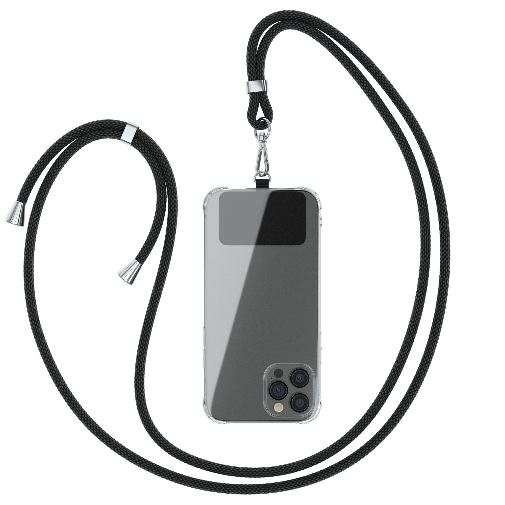 EAZY CASE Handykette Universal für jedes Smartphone zum Umhängen, Kette zum Umhängen Pad mit Kordel Uni Smartphonekette Schwarz Black