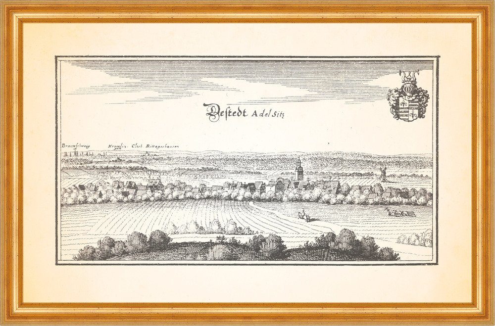 Kunstdruck Destedt Adelsitz Adeliges Schloß Haus Fürstentum Kupferstich Merian 03