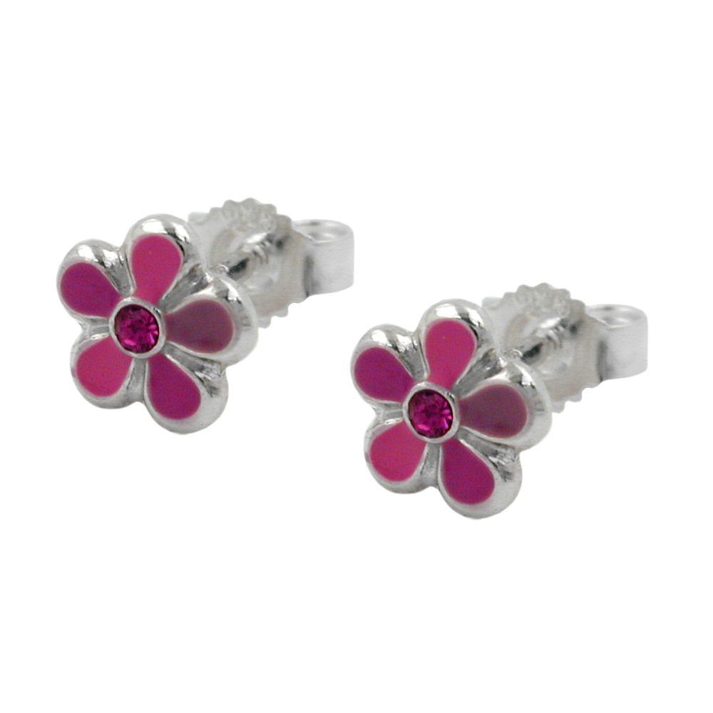 Erario Ohrringe Blume lackiert Ohrstecker Kinder 925 D'Or Silber Paar