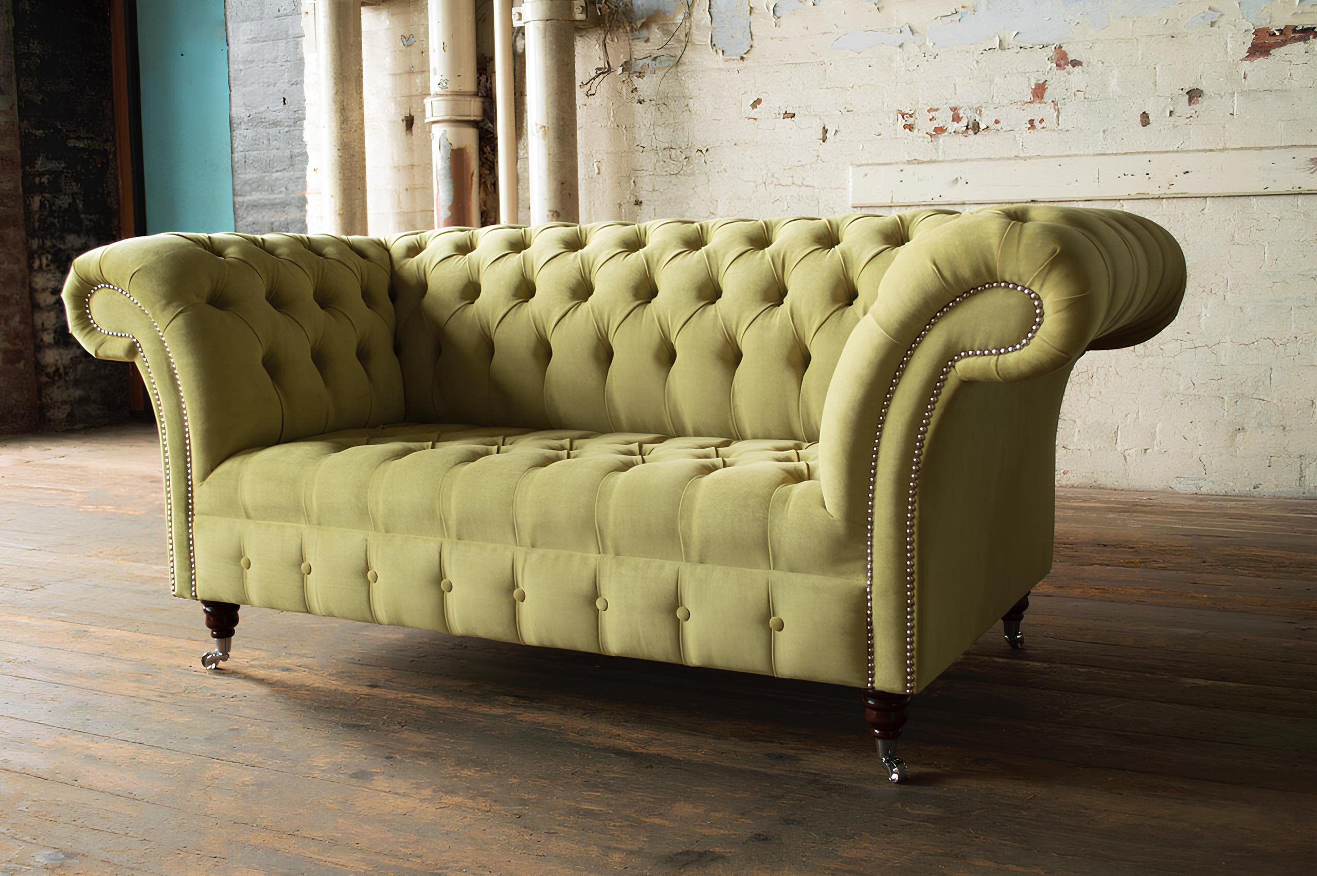 Xlmoebel Chesterfield-Sofa Elegantes Sofa aus grünem Stoff und Leder mit Chesterfield-Design, Hergestellt in Europa