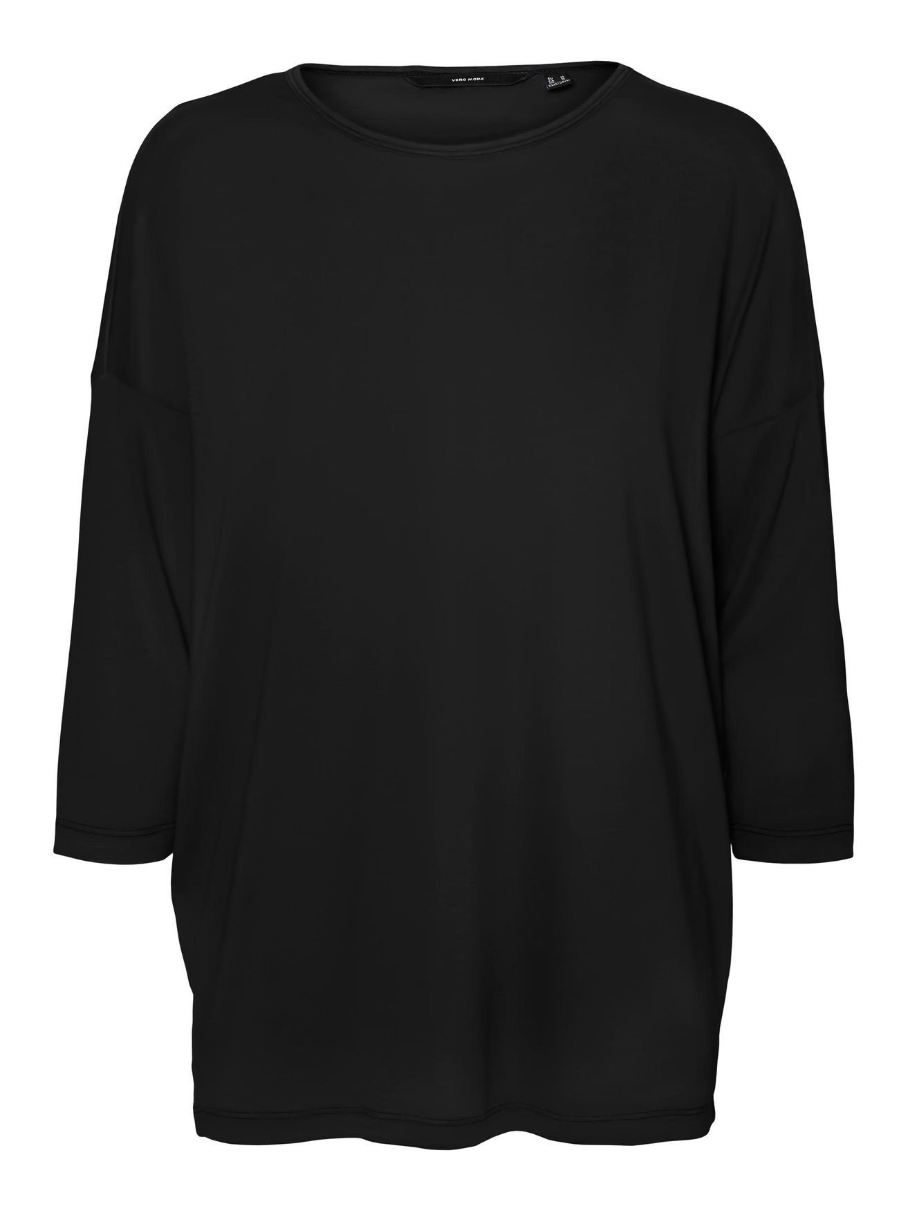 Vero Moda T-Shirt Einfarbiges 3/4 Arm Shirt Rundhals Langarm Top Oberteil  VMCARLA 4856 in Schwarz, Überschnittene Schulter | T-Shirts