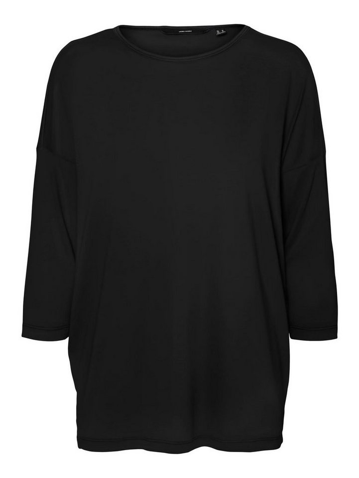 Vero Moda T-Shirt Einfarbiges 3/4 Arm Shirt Rundhals Langarm Top Oberteil  VMCARLA 4856 in Schwarz, Überschnittene Schulter