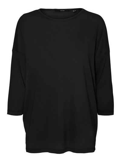 Vero Moda T-Shirt Einfarbiges 3/4 Arm Shirt Rundhals Langarm Top Oberteil VMCARLA 4856 in Schwarz
