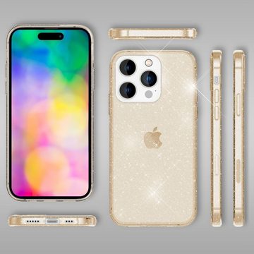 Nalia Smartphone-Hülle Apple iPhone 14 Pro, Klare Glitzer Hülle / Silikon Transparent / Glitter Cover / Bling Case