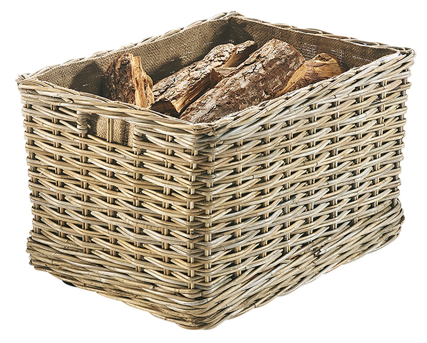 Kobolo Kaminholzkorb Holzkorb aus Rattan mit Leinenfutter und Rollen