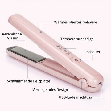 yozhiqu Glätt- und Lockenstab Kabelloser, tragbarer und wiederaufladbarer USB-Lockenstab, Glattes/gelocktes Haar, vierstufige Temperaturregelung