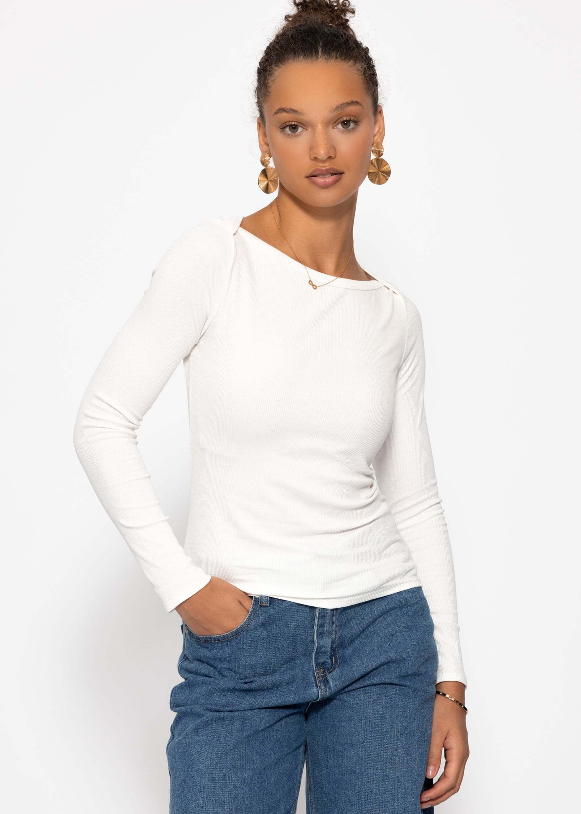 SASSYCLASSY Langarmshirt Geripptes Langarmshirt Damen mit U-Boot Ausschnitt günstig online kaufen