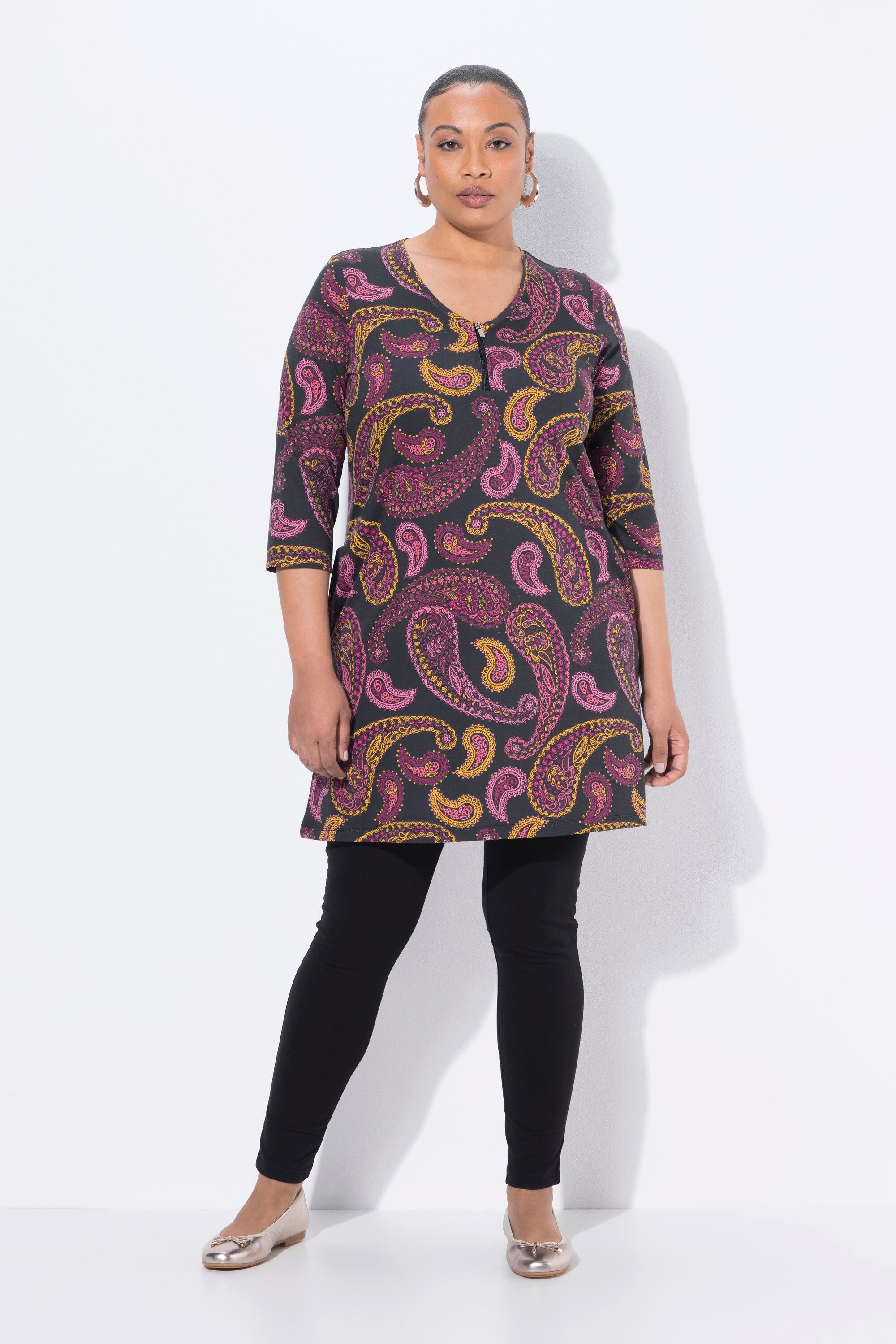 Ulla Popken Longshirt Longshirt Paisley A-Linie V-Ausschnitt 3/4-Arm günstig online kaufen