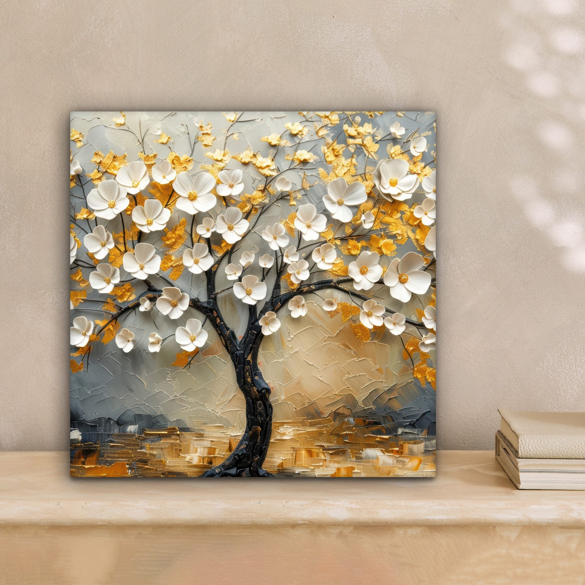 OneMillionCanvasses® Leinwandbild Baum - Blumen - Gold - Beige, Fotodruck ( günstig online kaufen