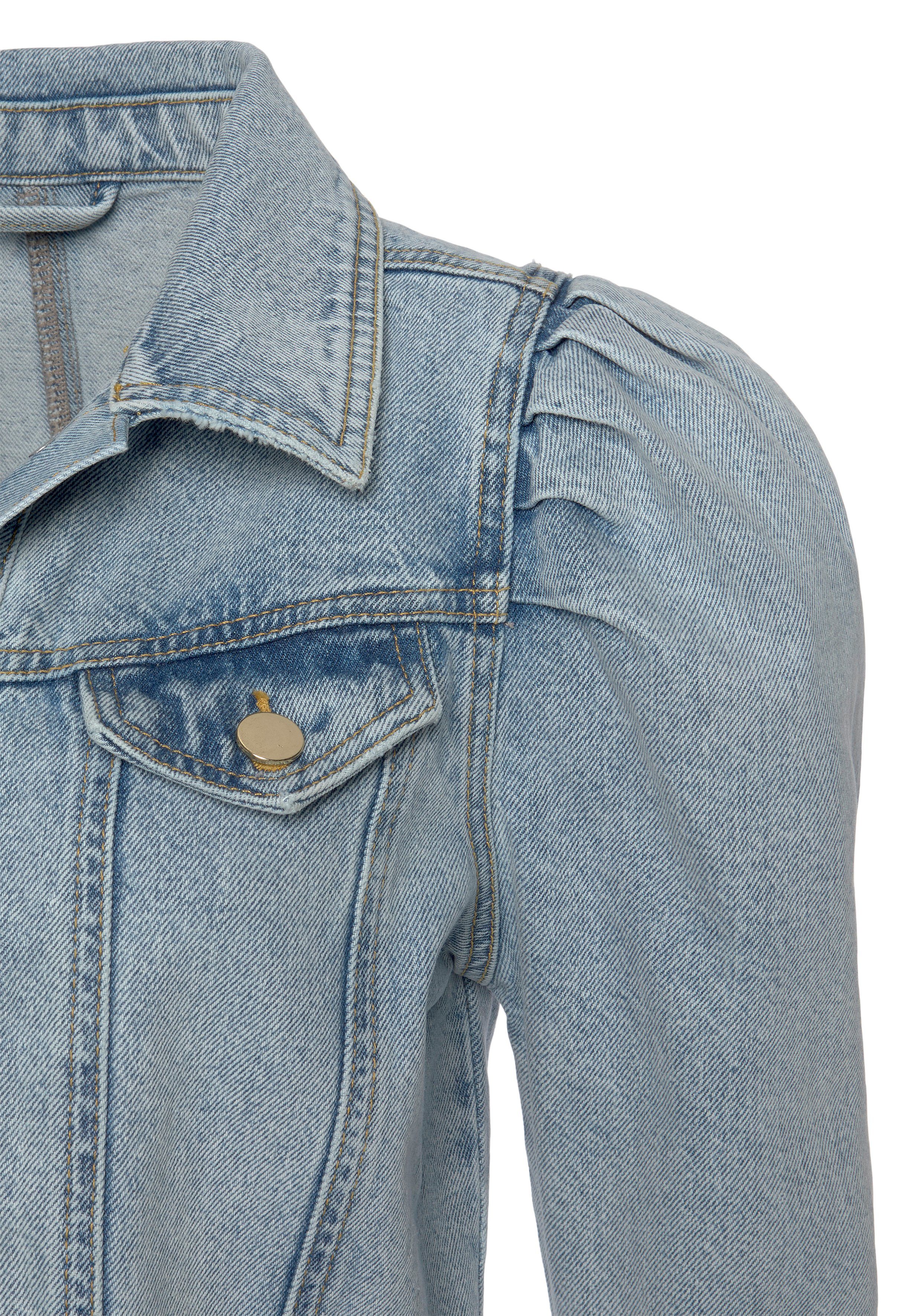 Vivance Jeansjacke mit Puffärmeln und goldfarbenen Knöpfen Übergangsjacke, Sommerjacke aus Denim