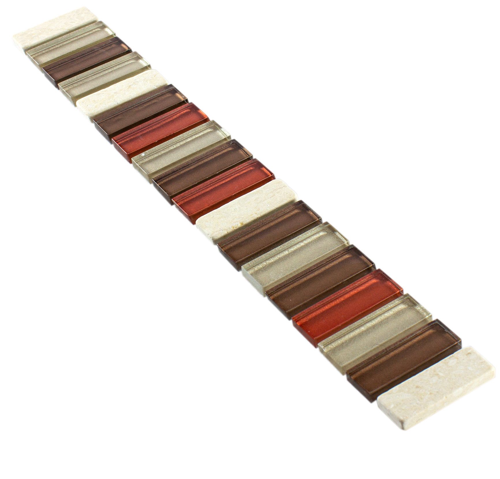 Mosafil Mosaikfliesen Glas Naturstein Bordüre Lawton Cream Bronze, Naturstein-Glas-Marmor 30.000x4.800, bronze-cream, Verlegefertig auf ein Netz geklebt - Wasserfest