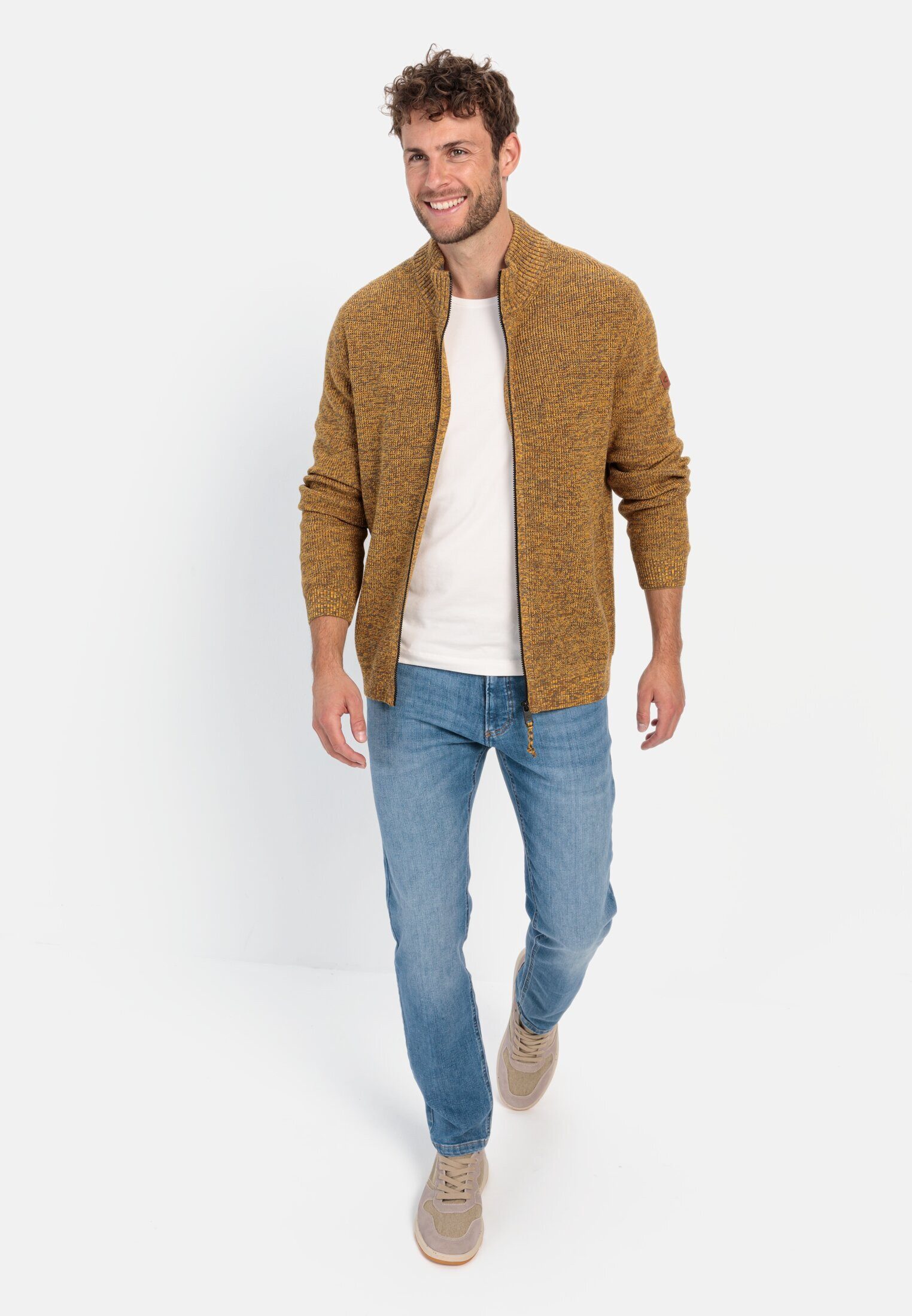 camel active Strickjacke Strickjacke mit Reißverschluss Langarm Stehkragen